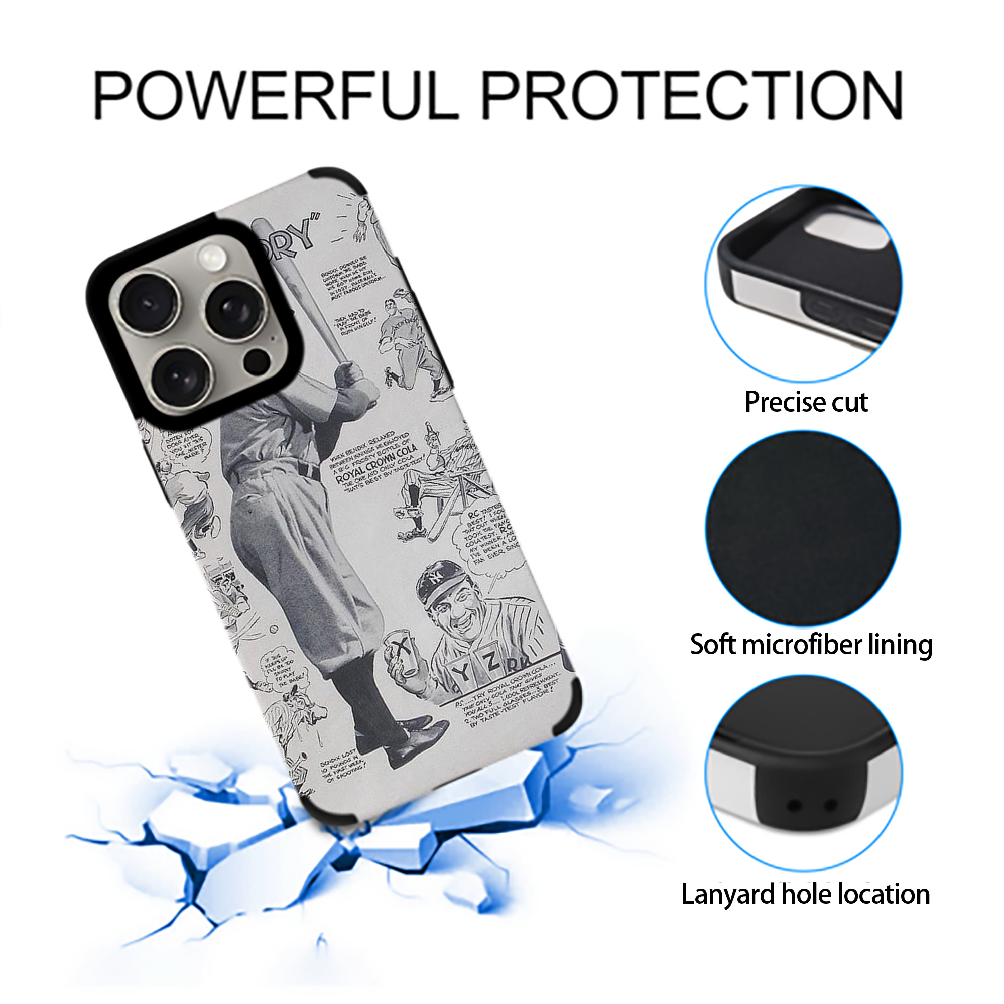 Babe Ruth 36 IPhone 15 Pro Max PU Leather Case – Soft Lining, 360° Protection – Precise Fit, 3D Buttons, Easy Charging – Anti-Yellowing, Easy To Clean