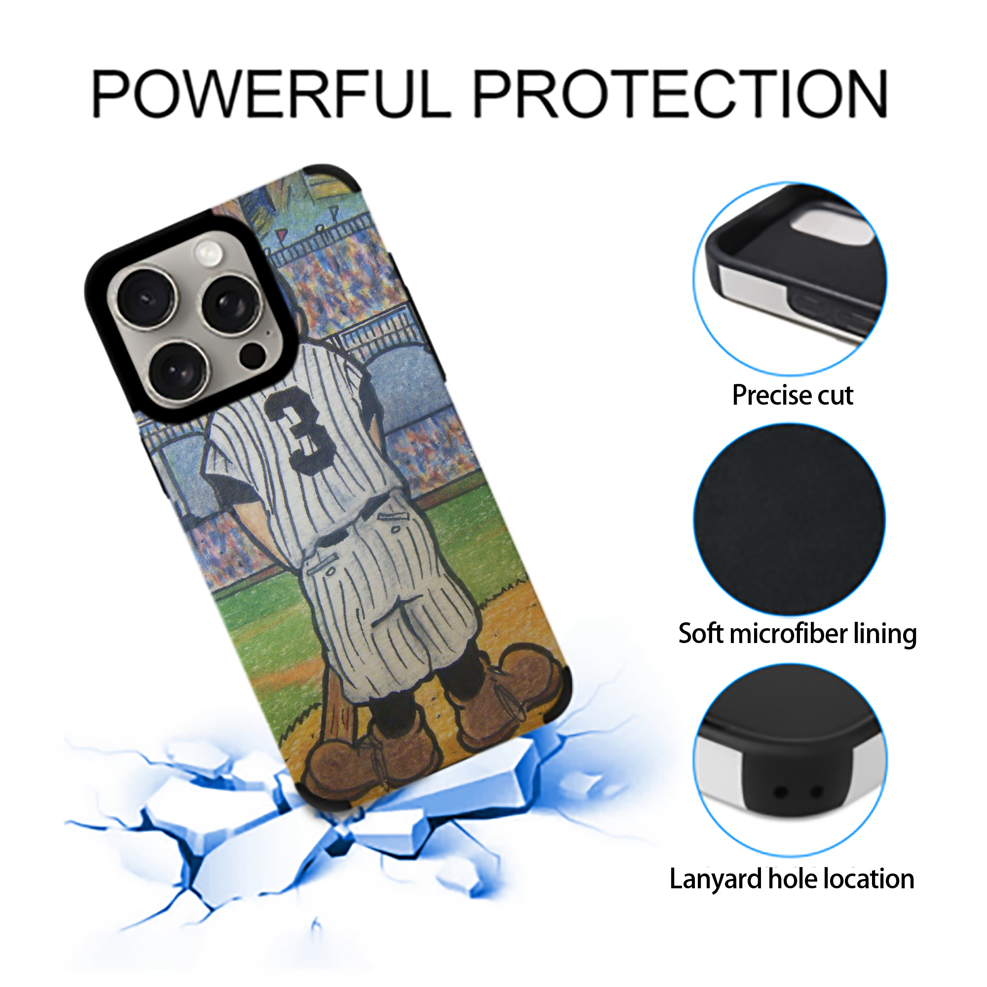 Babe Ruth 37 IPhone 15 Pro Max PU Leather Case – Soft Lining, 360° Protection – Precise Fit, 3D Buttons, Easy Charging – Anti-Yellowing, Easy To Clean