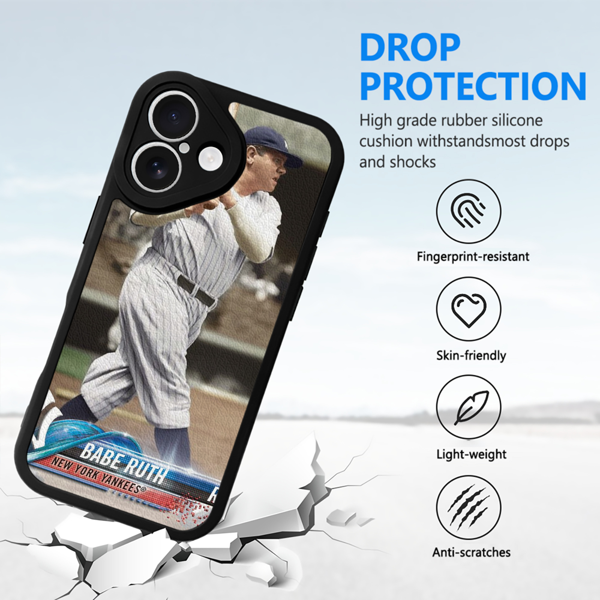 Babe Ruth 16 IPhone 16 Silicone Leather Case – UV Print, Lambskin Texture – Perfect Fit, Wireless Charging Compatible, Scratch Resistant, Precise Cutouts – Stylish Protection For IPhone 16