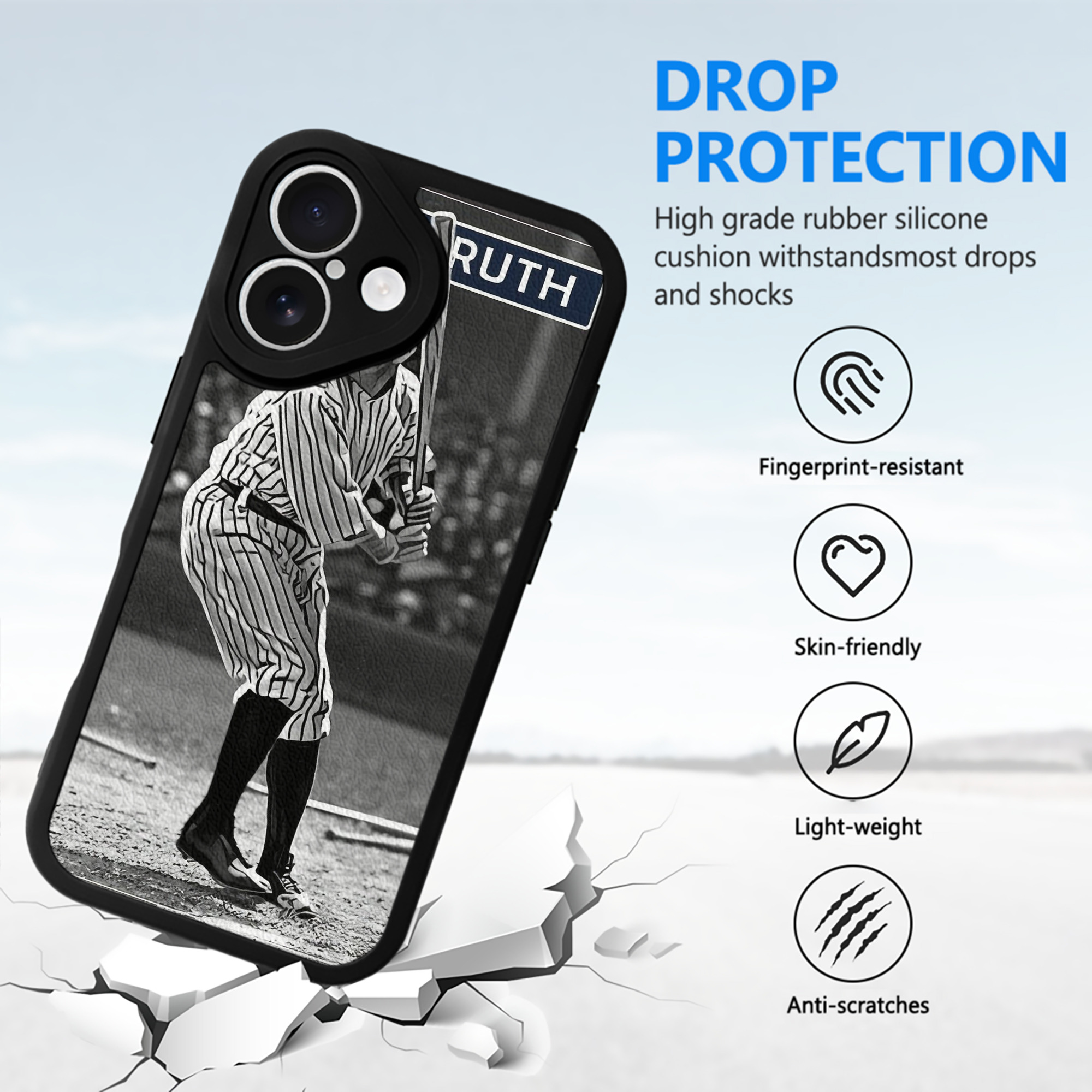 Babe Ruth 17 IPhone 16 Silicone Leather Case – UV Print, Lambskin Texture – Perfect Fit, Wireless Charging Compatible, Scratch Resistant, Precise Cutouts – Stylish Protection For IPhone 16