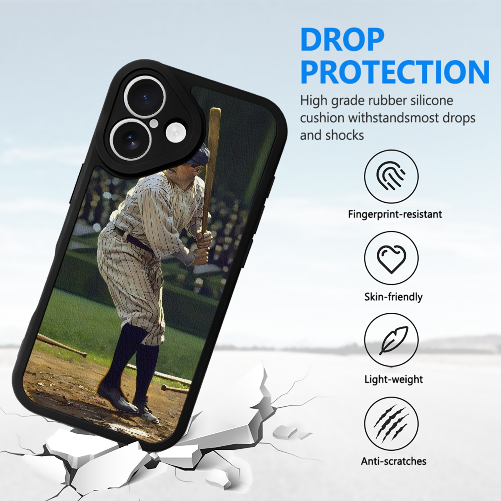 Babe Ruth 19 IPhone 16 Silicone Leather Case – UV Print, Lambskin Texture – Perfect Fit, Wireless Charging Compatible, Scratch Resistant, Precise Cutouts – Stylish Protection For IPhone 16