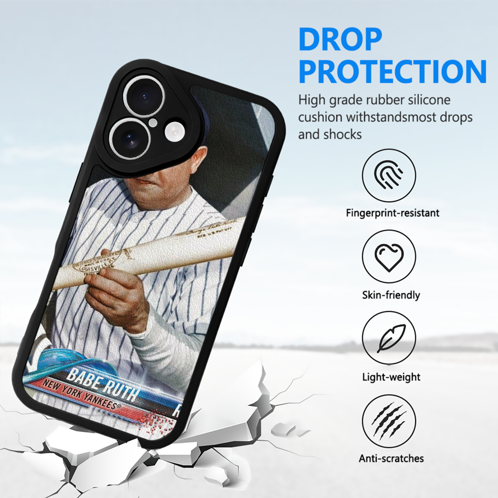 Babe Ruth 20 IPhone 16 Silicone Leather Case – UV Print, Lambskin Texture – Perfect Fit, Wireless Charging Compatible, Scratch Resistant, Precise Cutouts – Stylish Protection For IPhone 16