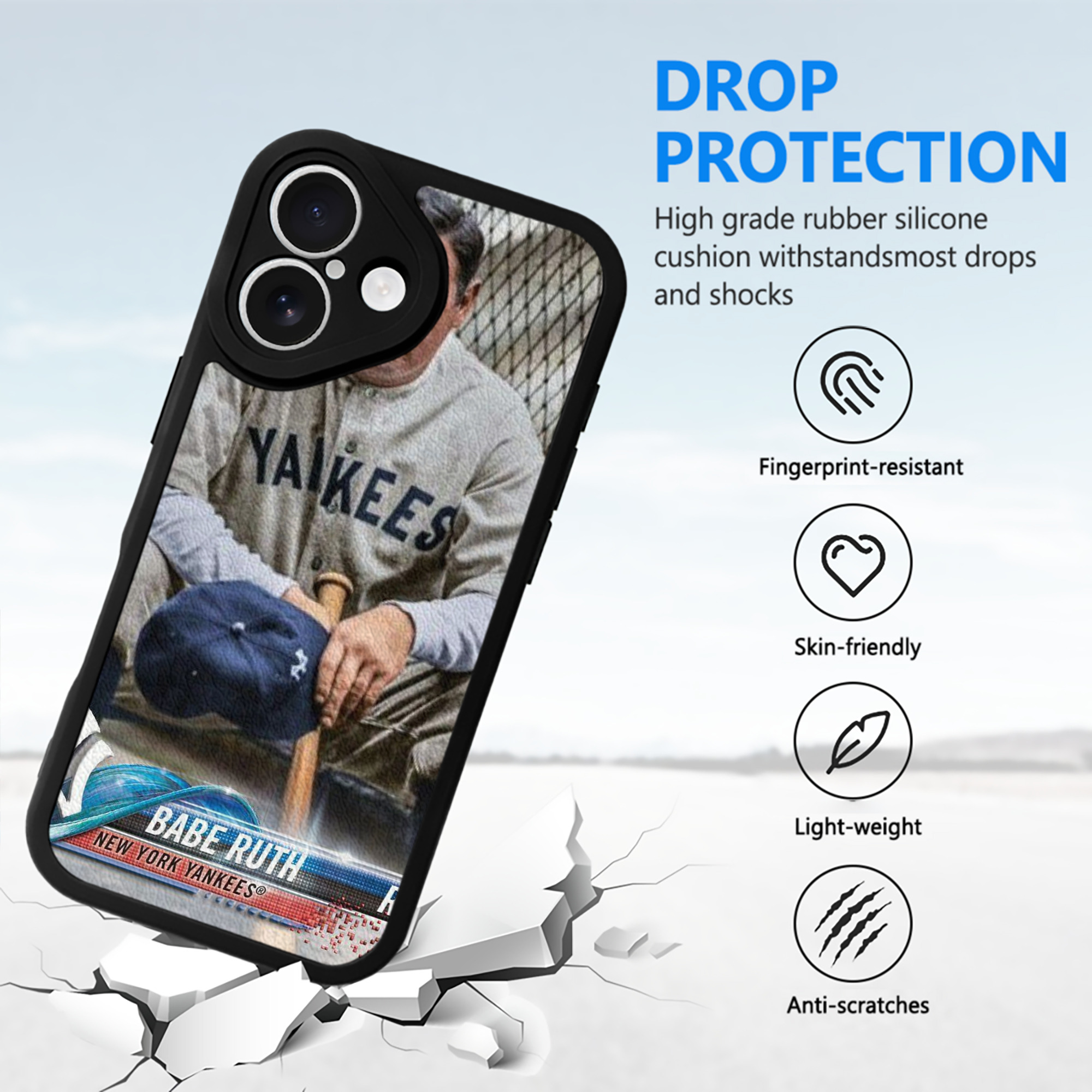 Babe Ruth 24 IPhone 16 Silicone Leather Case – UV Print, Lambskin Texture – Perfect Fit, Wireless Charging Compatible, Scratch Resistant, Precise Cutouts – Stylish Protection For IPhone 16