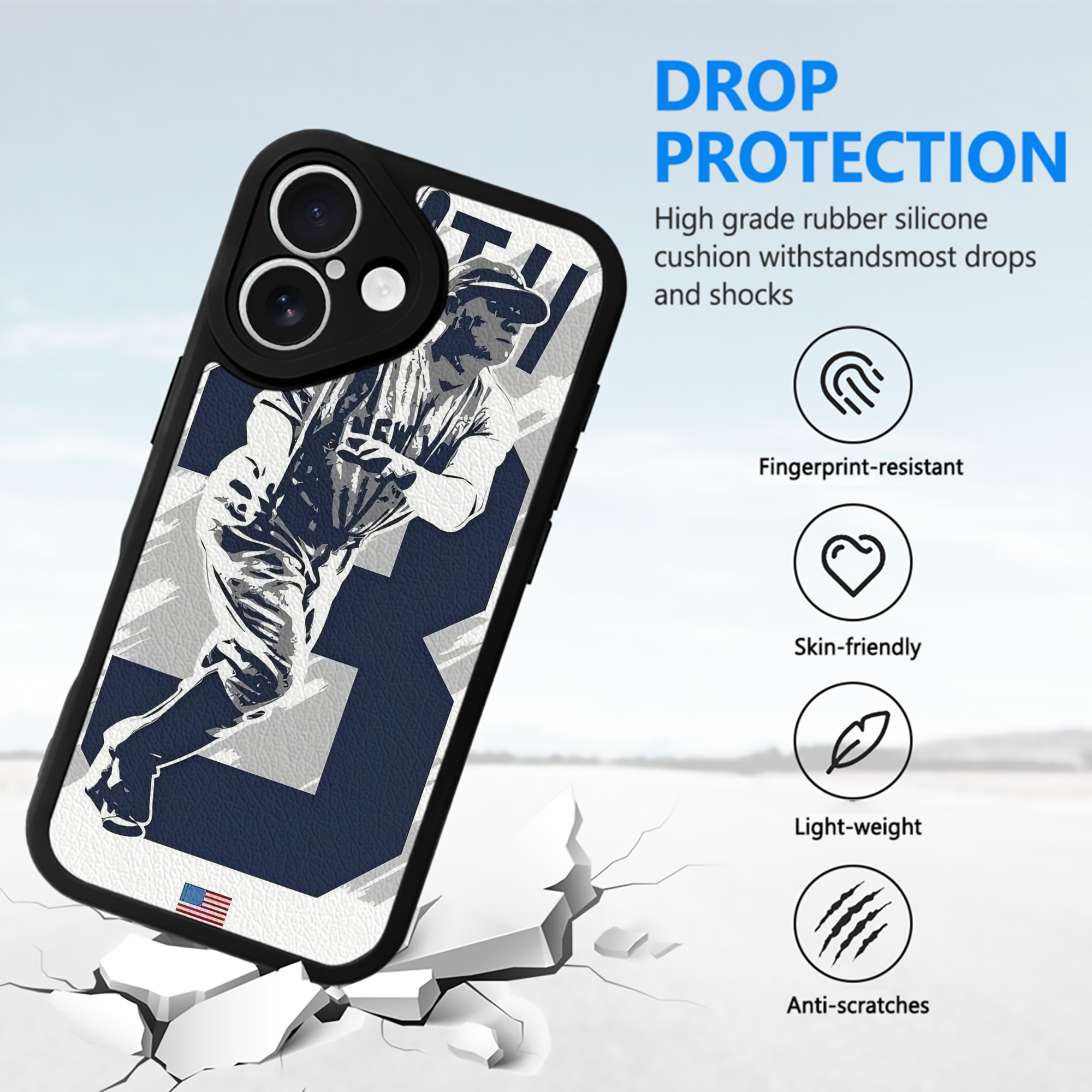 Babe Ruth 27 IPhone 16 Silicone Leather Case – UV Print, Lambskin Texture – Perfect Fit, Wireless Charging Compatible, Scratch Resistant, Precise Cutouts – Stylish Protection For IPhone 16