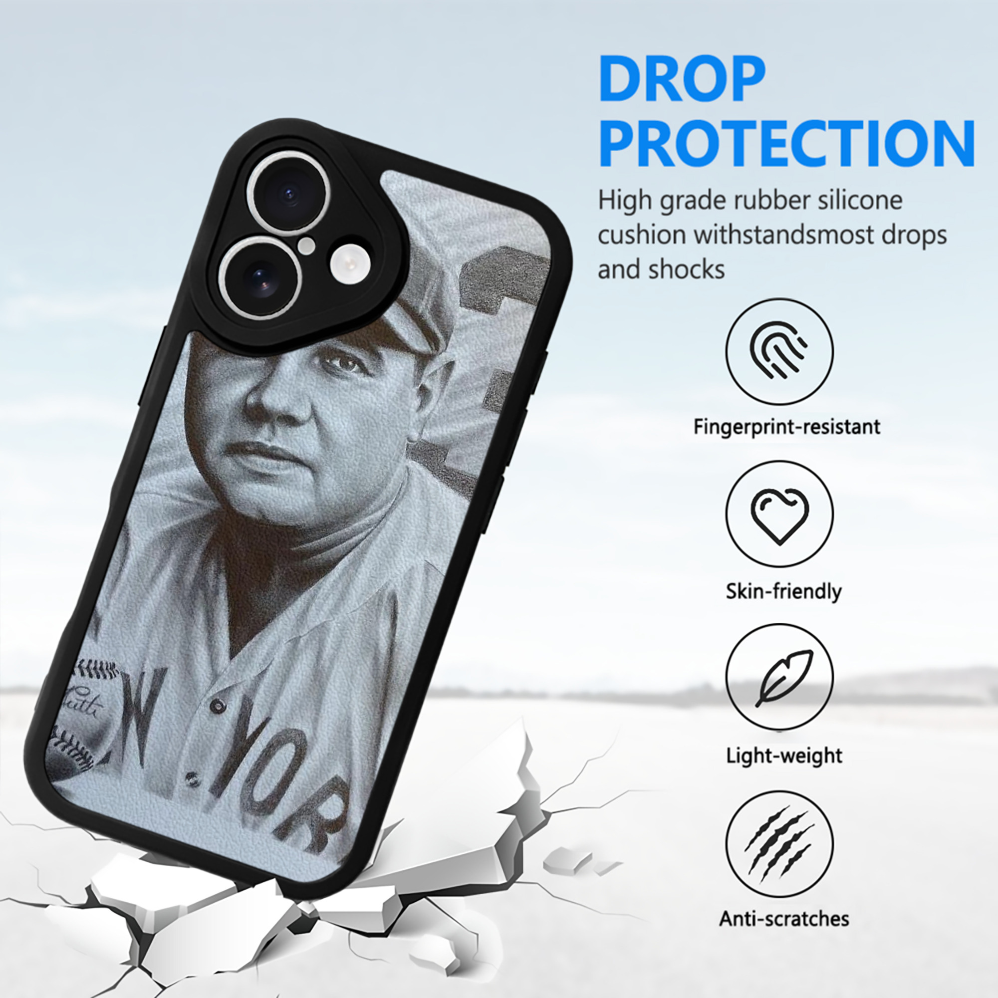 Babe Ruth 29 IPhone 16 Silicone Leather Case – UV Print, Lambskin Texture – Perfect Fit, Wireless Charging Compatible, Scratch Resistant, Precise Cutouts – Stylish Protection For IPhone 16