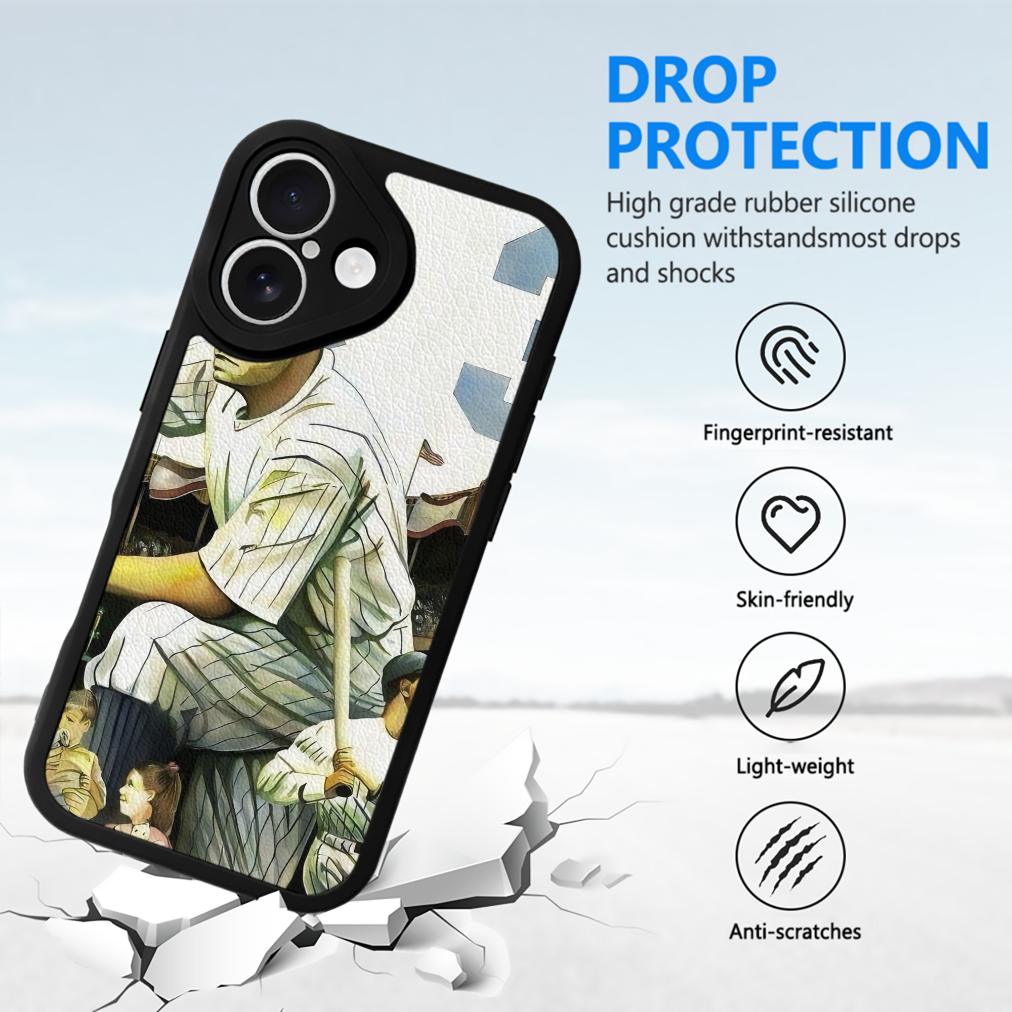 Babe Ruth 33 IPhone 16 Silicone Leather Case – UV Print, Lambskin Texture – Perfect Fit, Wireless Charging Compatible, Scratch Resistant, Precise Cutouts – Stylish Protection For IPhone 16