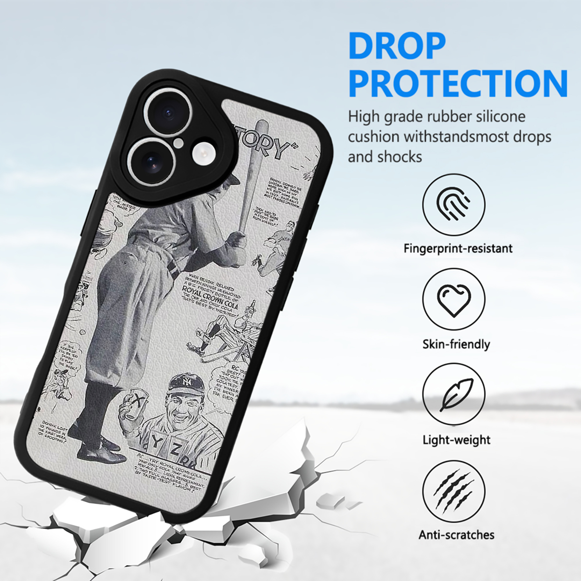 Babe Ruth 36 IPhone 16 Silicone Leather Case – UV Print, Lambskin Texture – Perfect Fit, Wireless Charging Compatible, Scratch Resistant, Precise Cutouts – Stylish Protection For IPhone 16