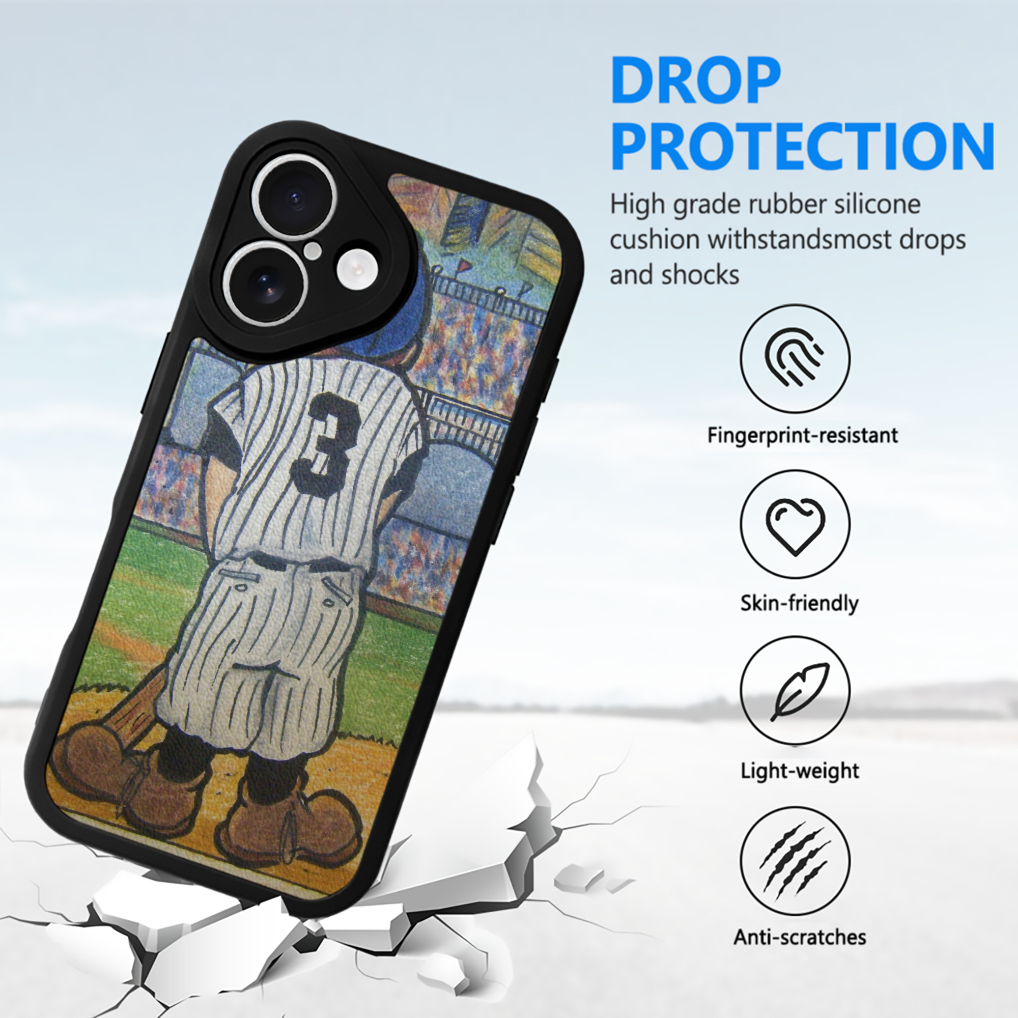 Babe Ruth 37 IPhone 16 Silicone Leather Case – UV Print, Lambskin Texture – Perfect Fit, Wireless Charging Compatible, Scratch Resistant, Precise Cutouts – Stylish Protection For IPhone 16