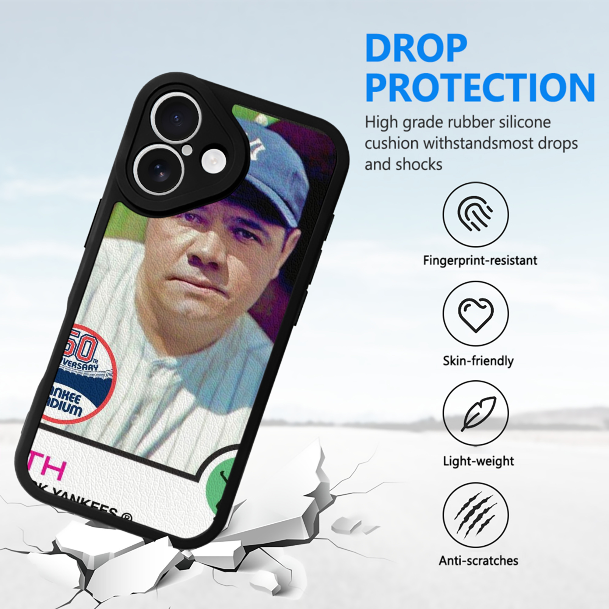 Babe Ruth 40 IPhone 16 Silicone Leather Case – UV Print, Lambskin Texture – Perfect Fit, Wireless Charging Compatible, Scratch Resistant, Precise Cutouts – Stylish Protection For IPhone 16
