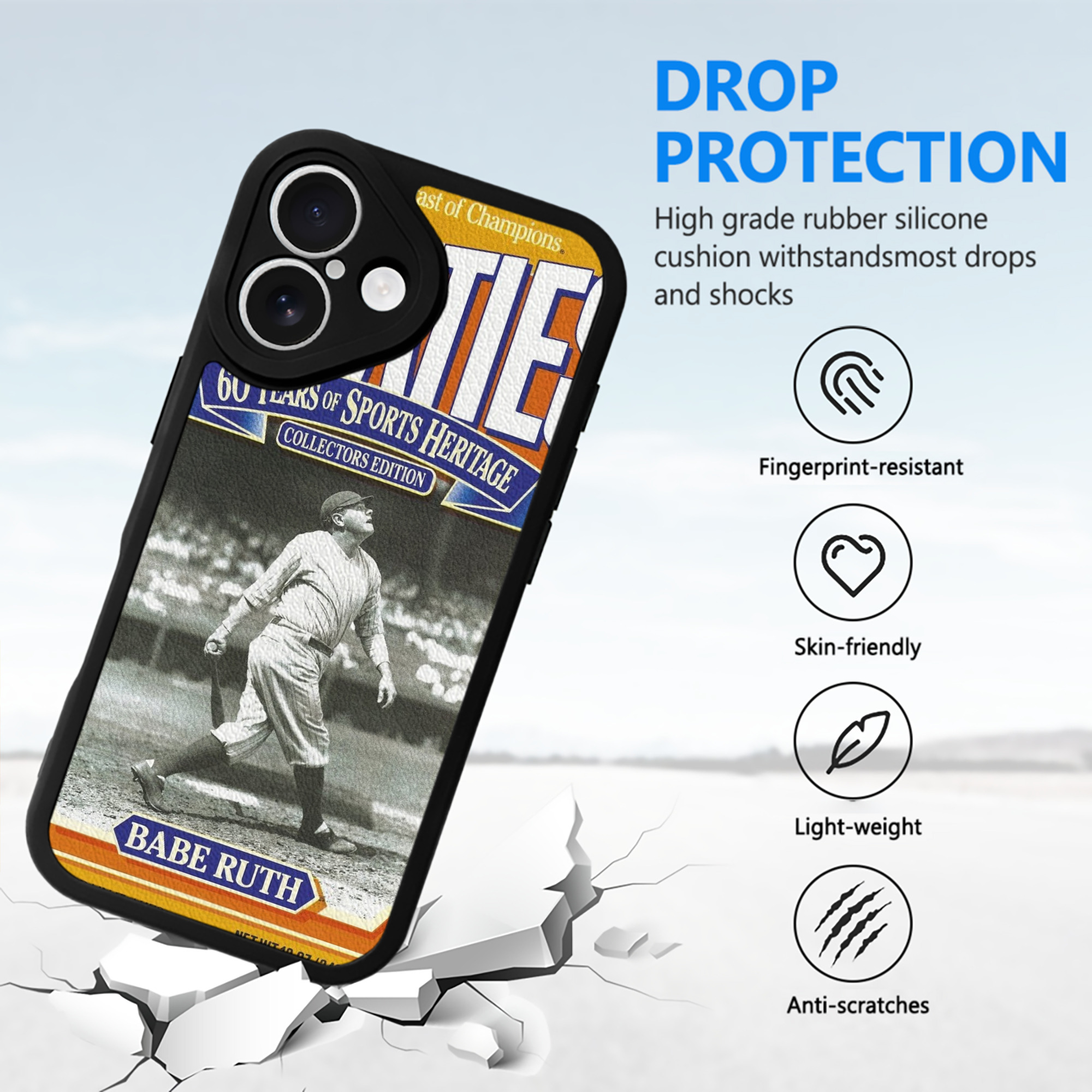 Babe Ruth 41 IPhone 16 Silicone Leather Case – UV Print, Lambskin Texture – Perfect Fit, Wireless Charging Compatible, Scratch Resistant, Precise Cutouts – Stylish Protection For IPhone 16