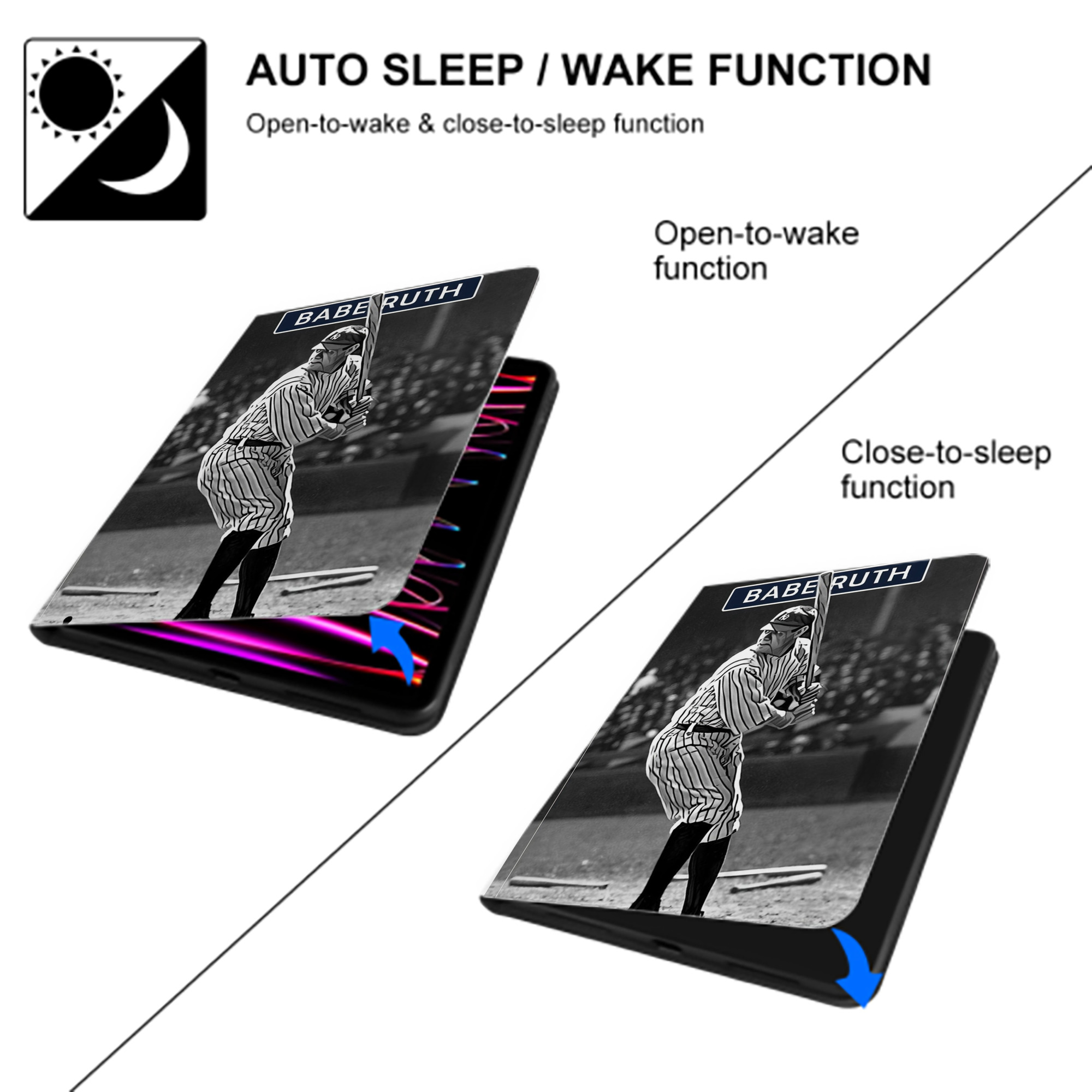 Babe Ruth 17 Premium Tri-Fold PU Leather & Silicone IPad Case With Pencil Slot – Fits 9.5,10.5,10.9 – Adjustable Stand, Slim, Protective