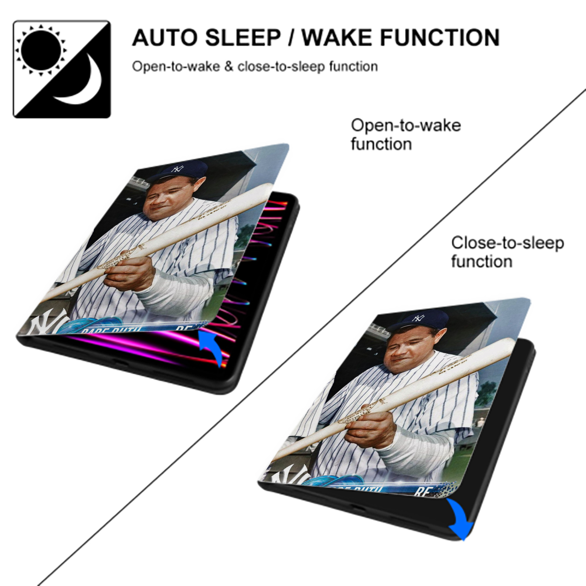 Babe Ruth 20 Premium Tri-Fold PU Leather & Silicone IPad Case With Pencil Slot – Fits 9.5,10.5,10.9 – Adjustable Stand, Slim, Protective