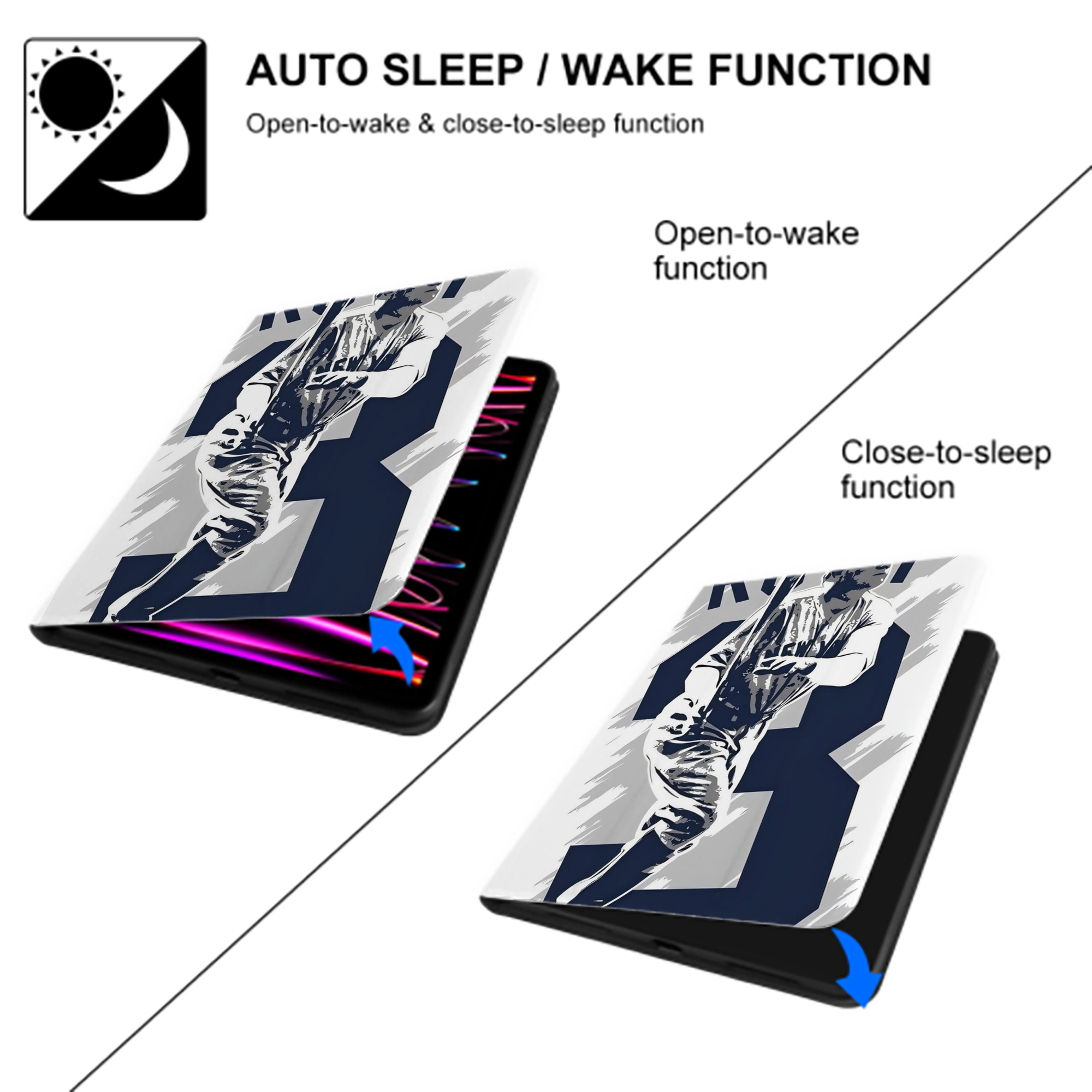 Babe Ruth 27 Premium Tri-Fold PU Leather & Silicone IPad Case With Pencil Slot – Fits 9.5,10.5,10.9 – Adjustable Stand, Slim, Protective