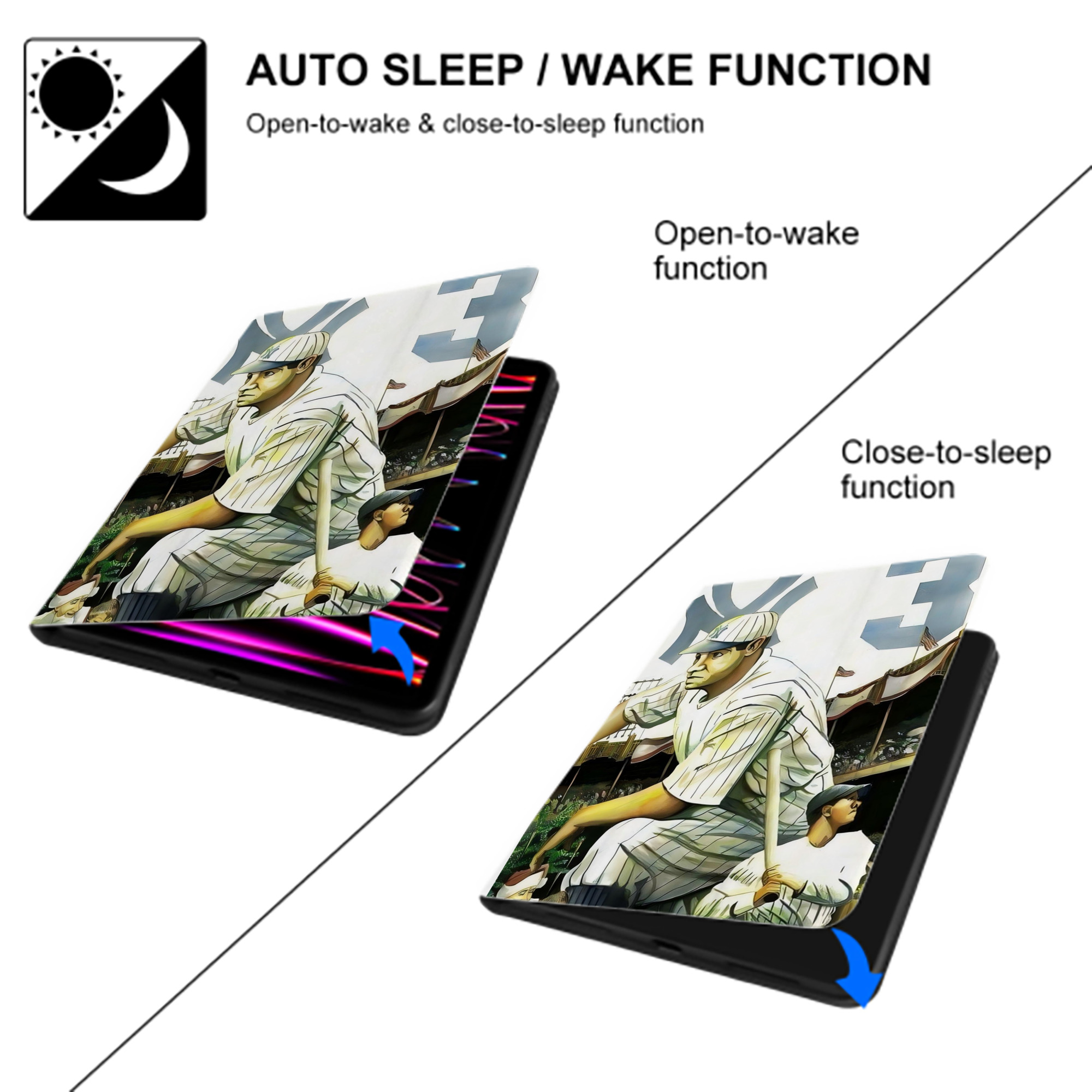 Babe Ruth 33 Premium Tri-Fold PU Leather & Silicone IPad Case With Pencil Slot – Fits 9.5,10.5,10.9 – Adjustable Stand, Slim, Protective