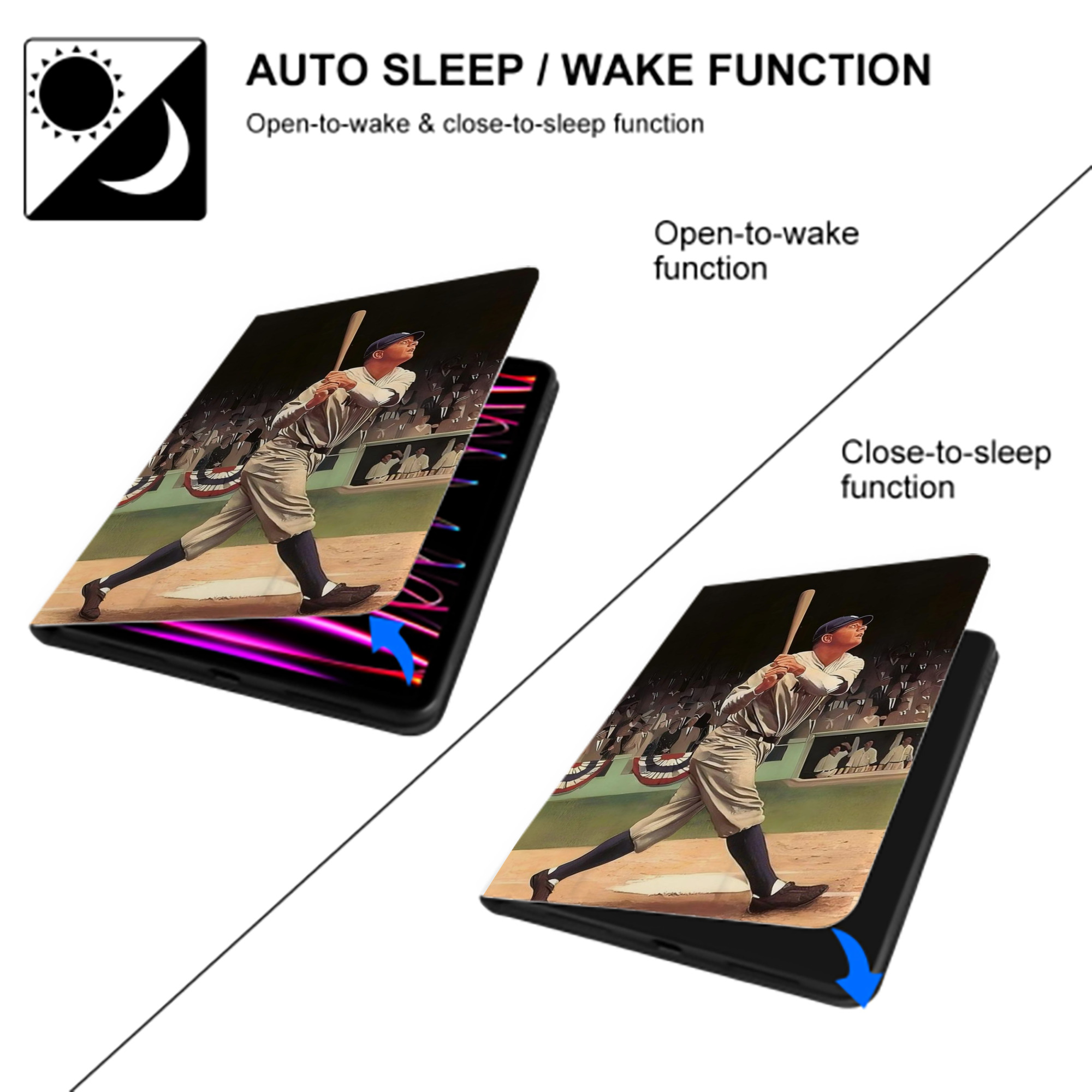 Babe Ruth 35 Premium Tri-Fold PU Leather & Silicone IPad Case With Pencil Slot – Fits 9.5,10.5,10.9 – Adjustable Stand, Slim, Protective