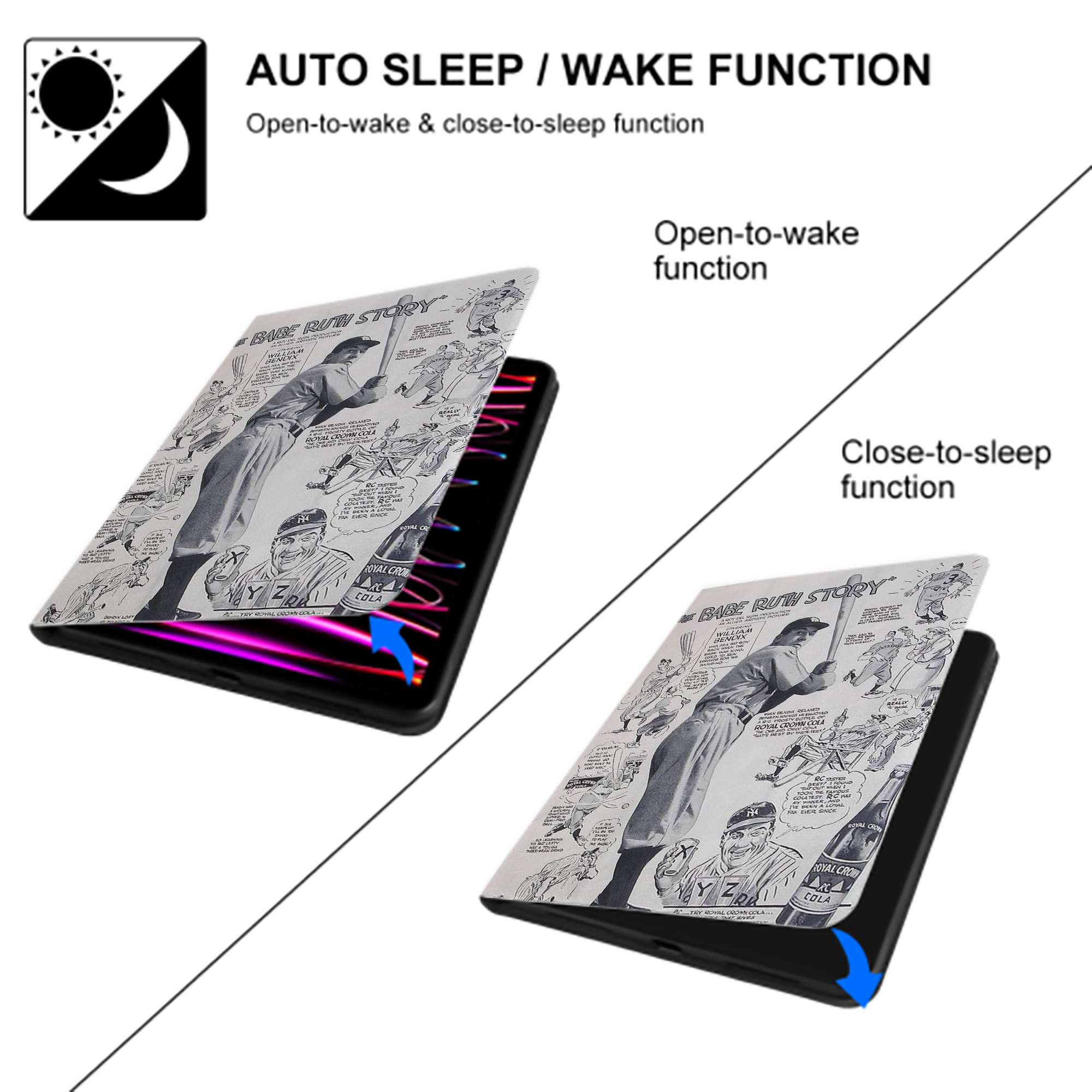 Babe Ruth 36 Premium Tri-Fold PU Leather & Silicone IPad Case With Pencil Slot – Fits 9.5,10.5,10.9 – Adjustable Stand, Slim, Protective