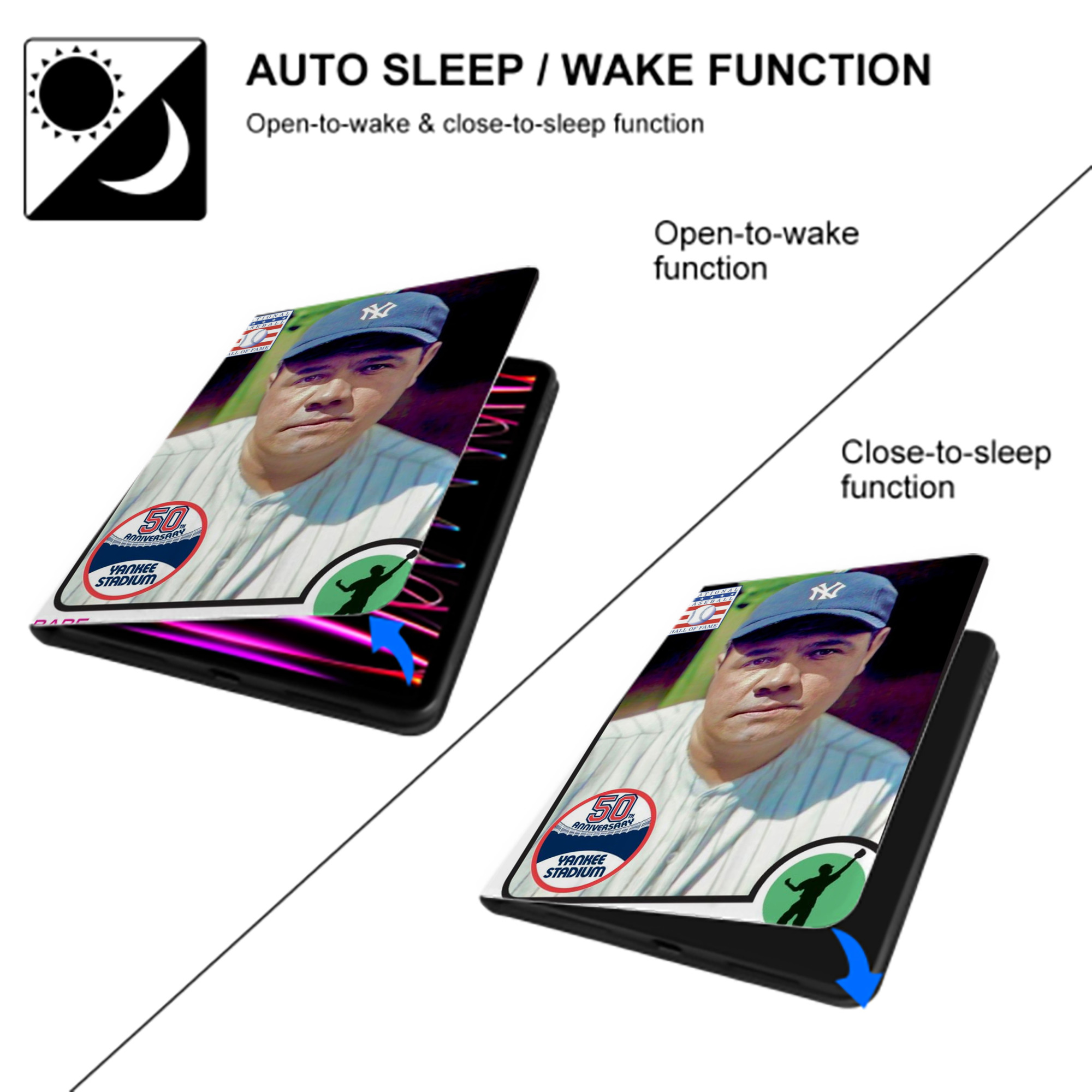 Babe Ruth 40 Premium Tri-Fold PU Leather & Silicone IPad Case With Pencil Slot – Fits 9.5,10.5,10.9 – Adjustable Stand, Slim, Protective