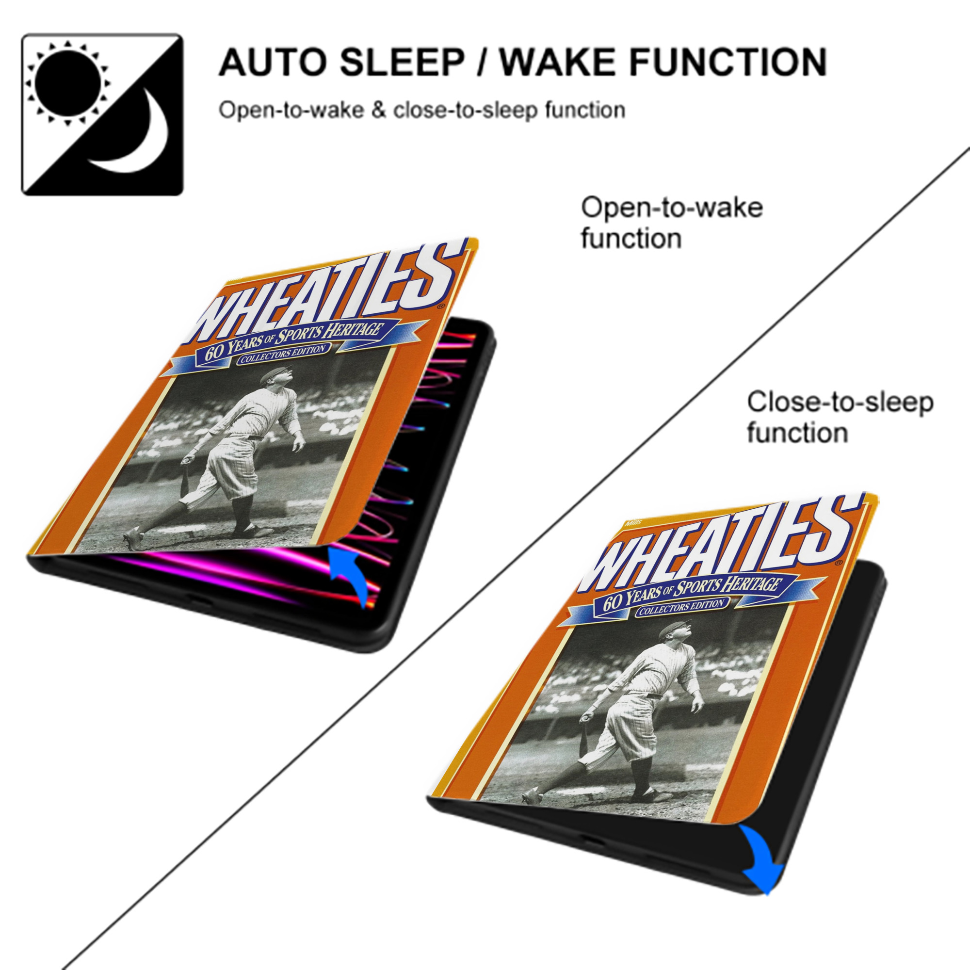 Babe Ruth 41 Premium Tri-Fold PU Leather & Silicone IPad Case With Pencil Slot – Fits 9.5,10.5,10.9 – Adjustable Stand, Slim, Protective