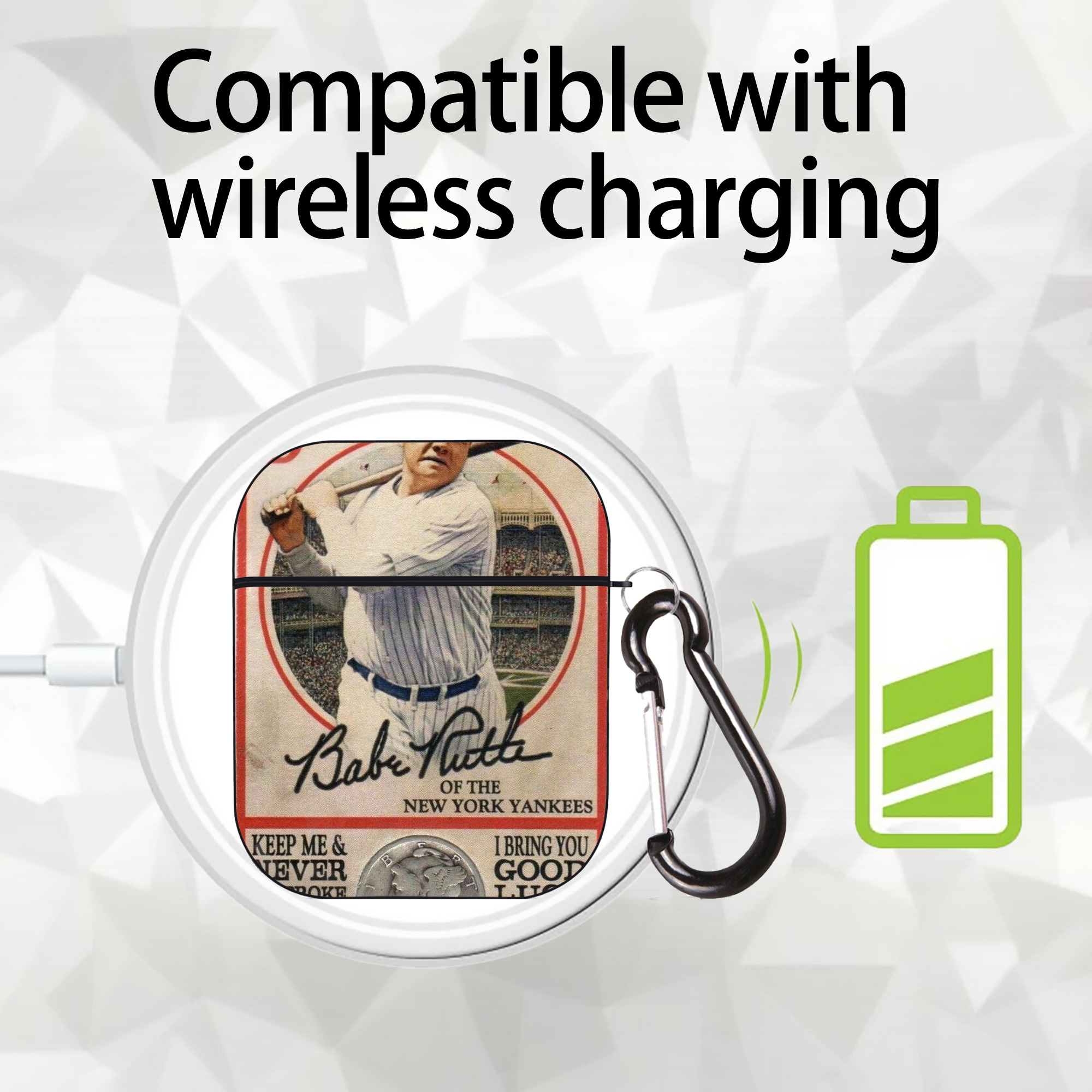 Babe Ruth 15 AirPods 2 Case Hard Shell Black, Flexible PC Material, Precise Cutouts, Full Protection, Anti-Fingerprint, Washable, Includes Keychain – Durable & Slim Design