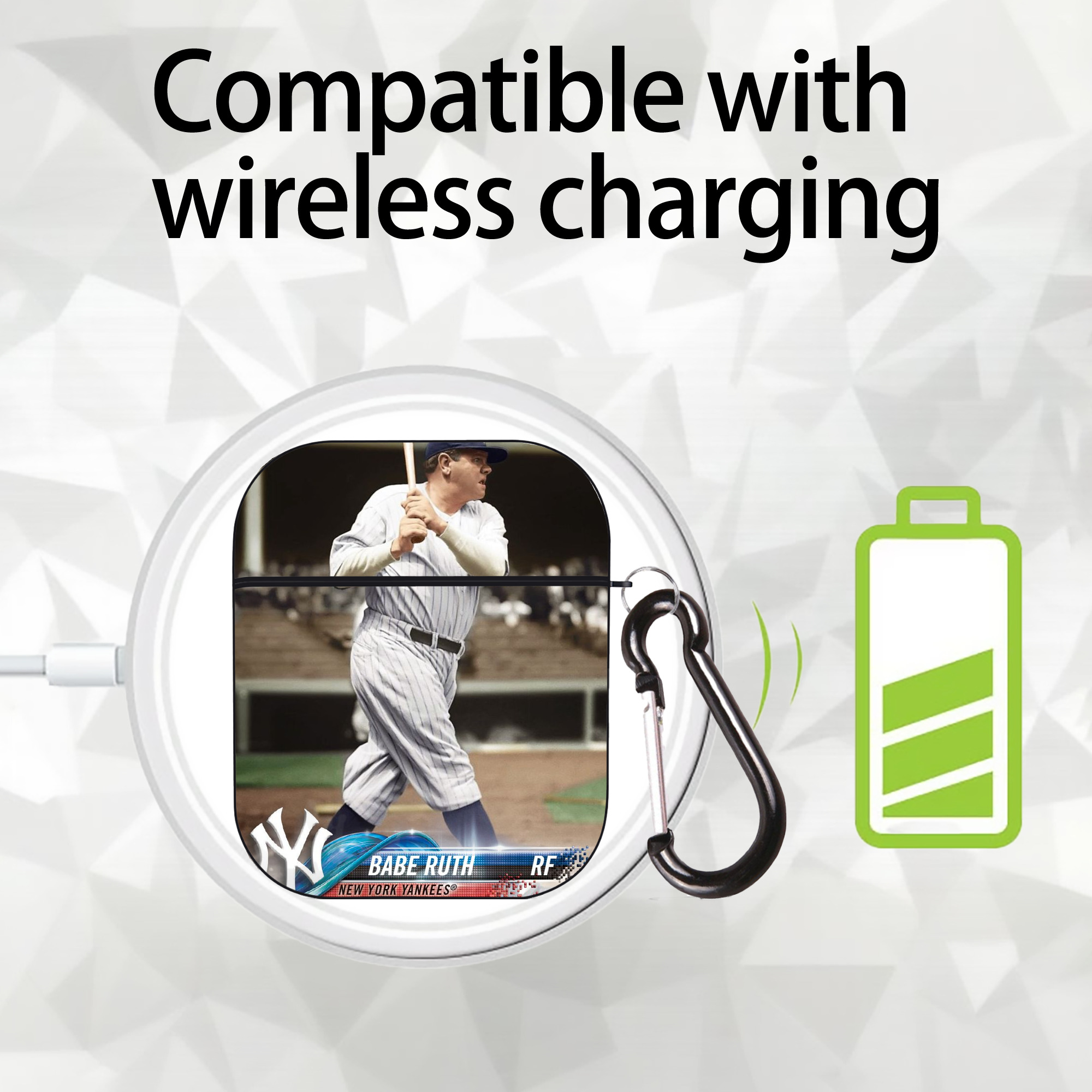 Babe Ruth 16 AirPods 2 Case Hard Shell Black, Flexible PC Material, Precise Cutouts, Full Protection, Anti-Fingerprint, Washable, Includes Keychain – Durable & Slim Design