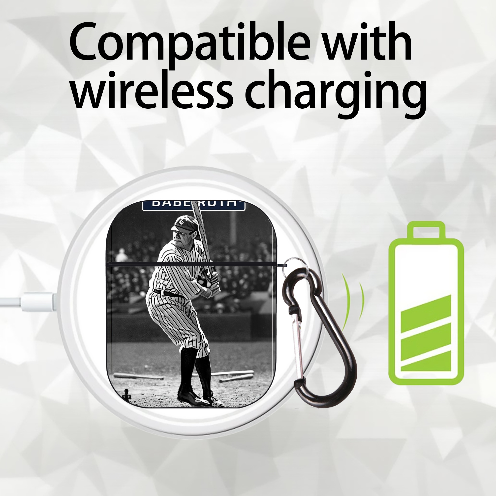 Babe Ruth 17 AirPods 2 Case Hard Shell Black, Flexible PC Material, Precise Cutouts, Full Protection, Anti-Fingerprint, Washable, Includes Keychain – Durable & Slim Design