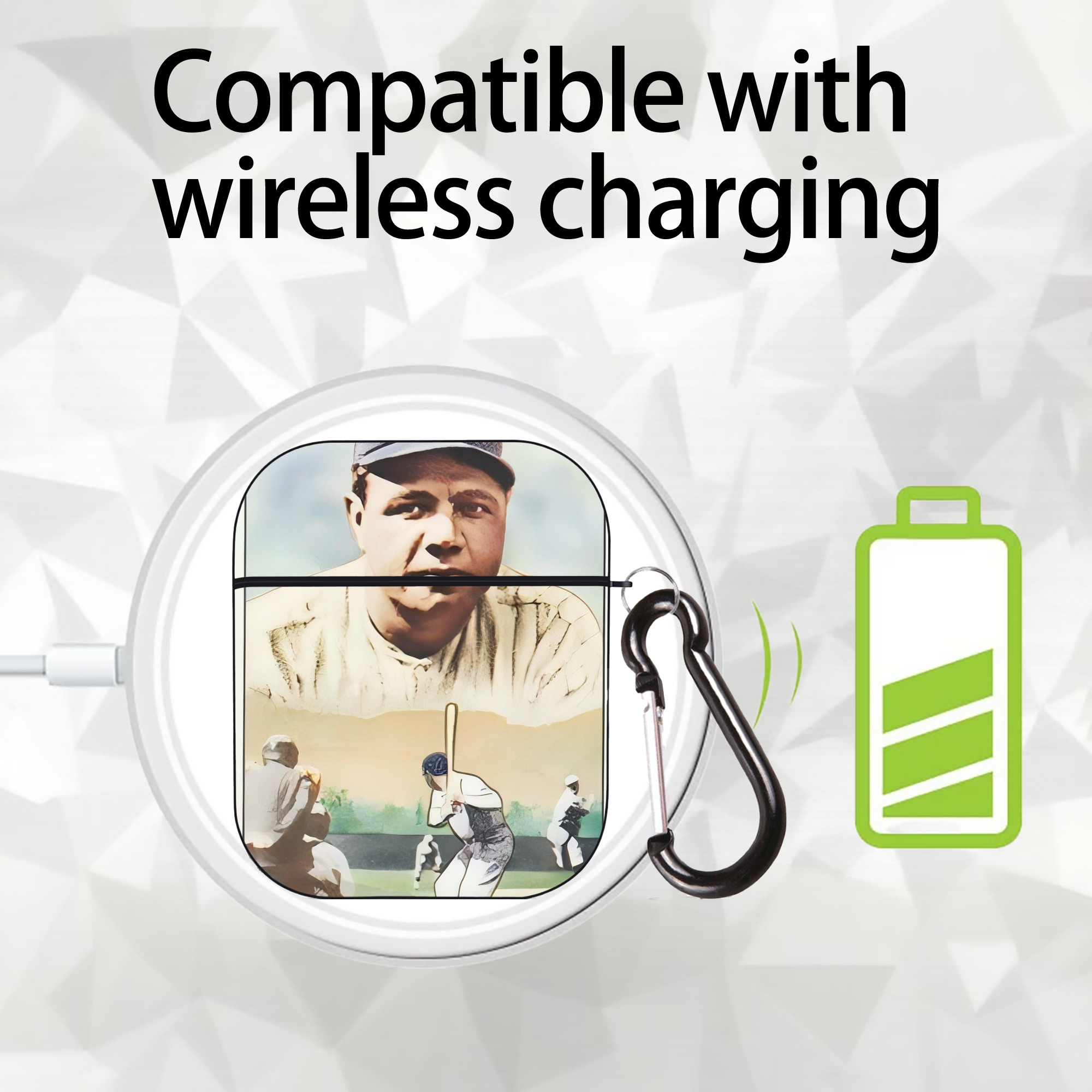 Babe Ruth 18 AirPods 2 Case Hard Shell Black, Flexible PC Material, Precise Cutouts, Full Protection, Anti-Fingerprint, Washable, Includes Keychain – Durable & Slim Design