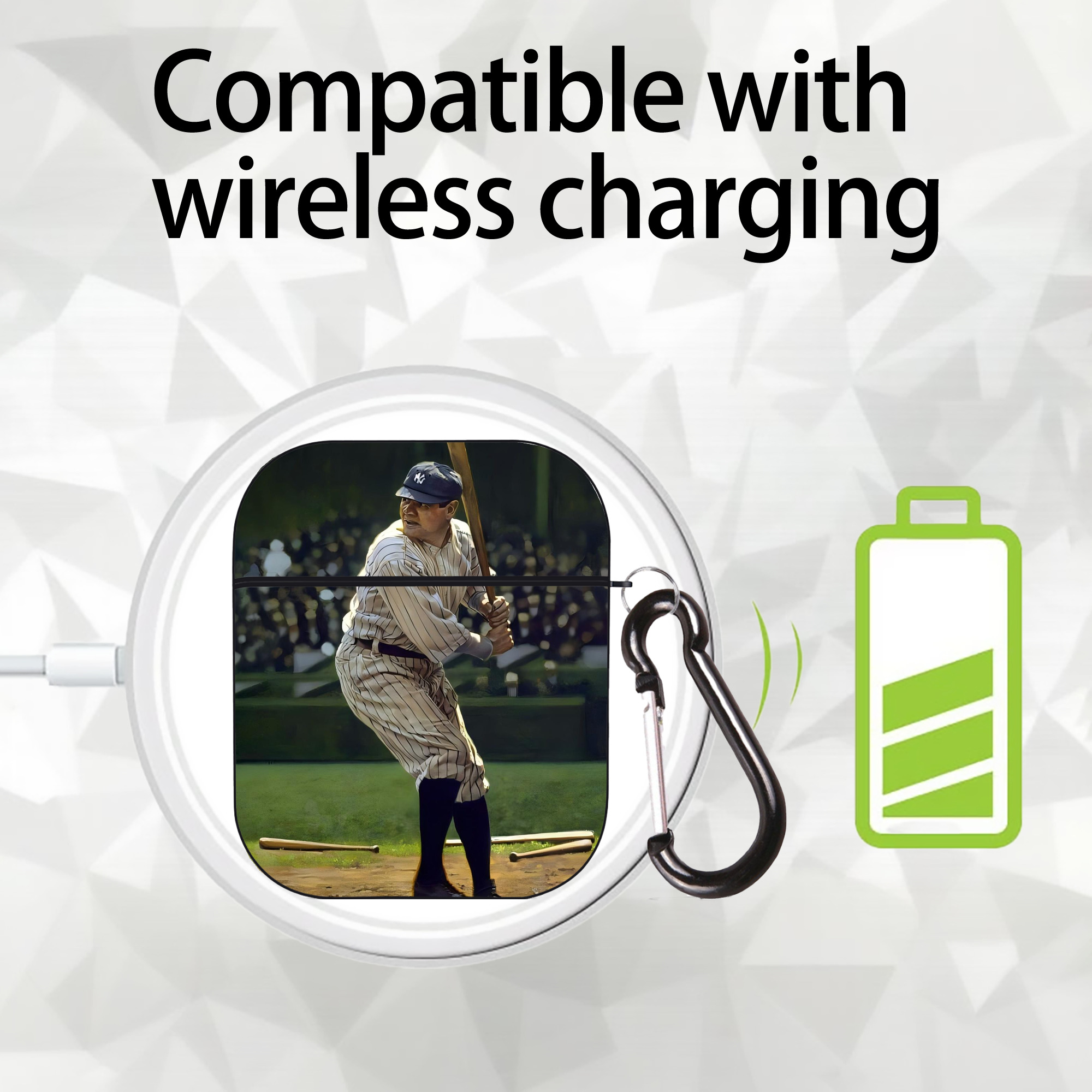 Babe Ruth 19 AirPods 2 Case Hard Shell Black, Flexible PC Material, Precise Cutouts, Full Protection, Anti-Fingerprint, Washable, Includes Keychain – Durable & Slim Design