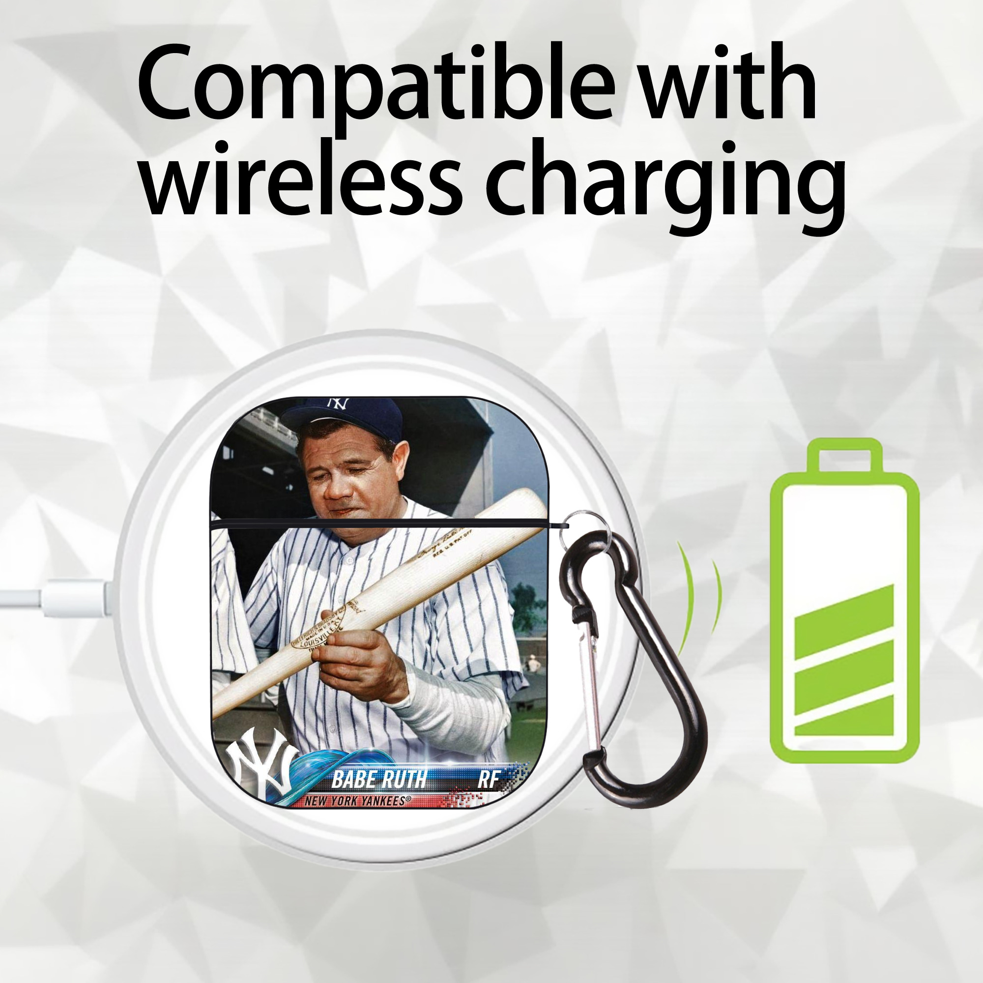 Babe Ruth 20 AirPods 2 Case Hard Shell Black, Flexible PC Material, Precise Cutouts, Full Protection, Anti-Fingerprint, Washable, Includes Keychain – Durable & Slim Design