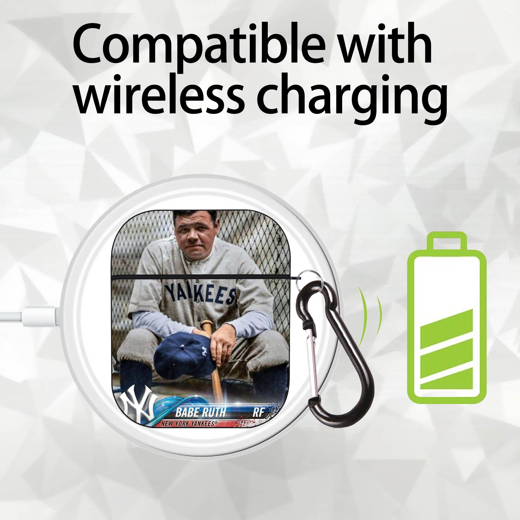 Babe Ruth 24 AirPods 2 Case Hard Shell Black, Flexible PC Material, Precise Cutouts, Full Protection, Anti-Fingerprint, Washable, Includes Keychain – Durable & Slim Design