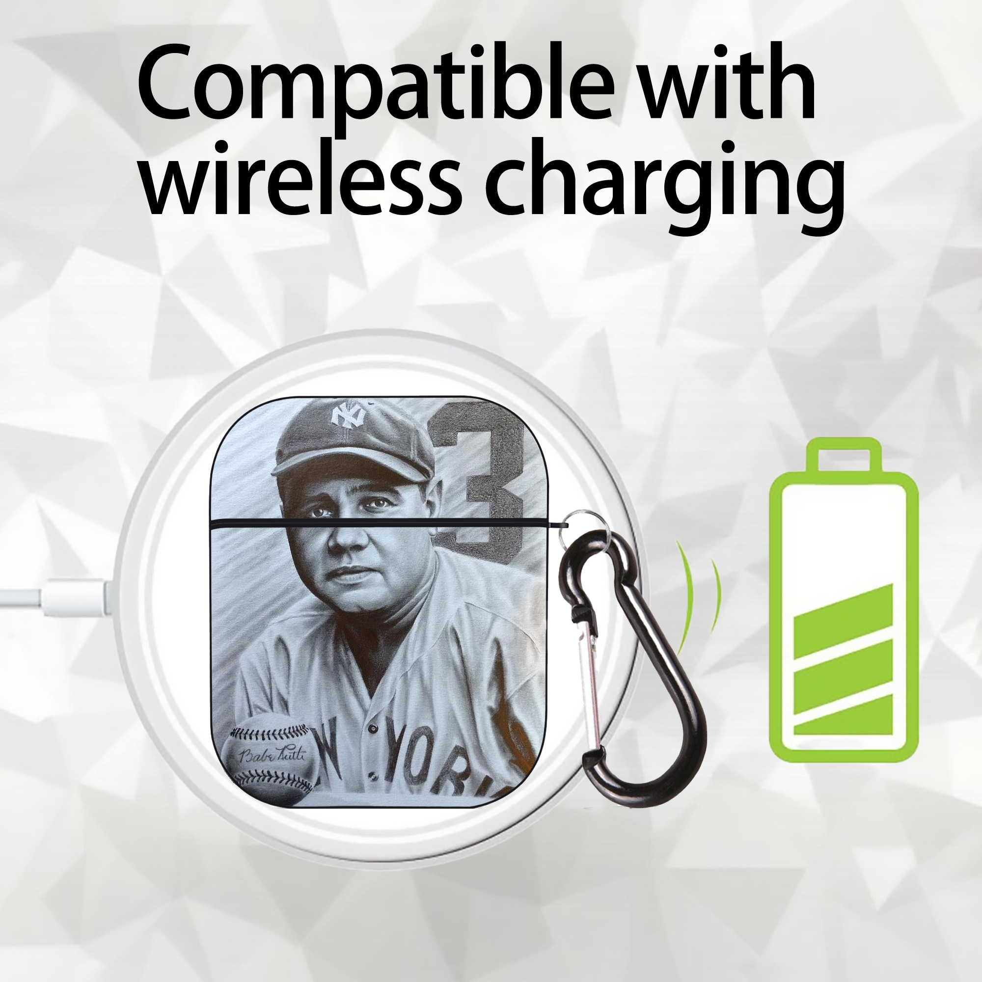 Babe Ruth 29 AirPods 2 Case Hard Shell Black, Flexible PC Material, Precise Cutouts, Full Protection, Anti-Fingerprint, Washable, Includes Keychain – Durable & Slim Design