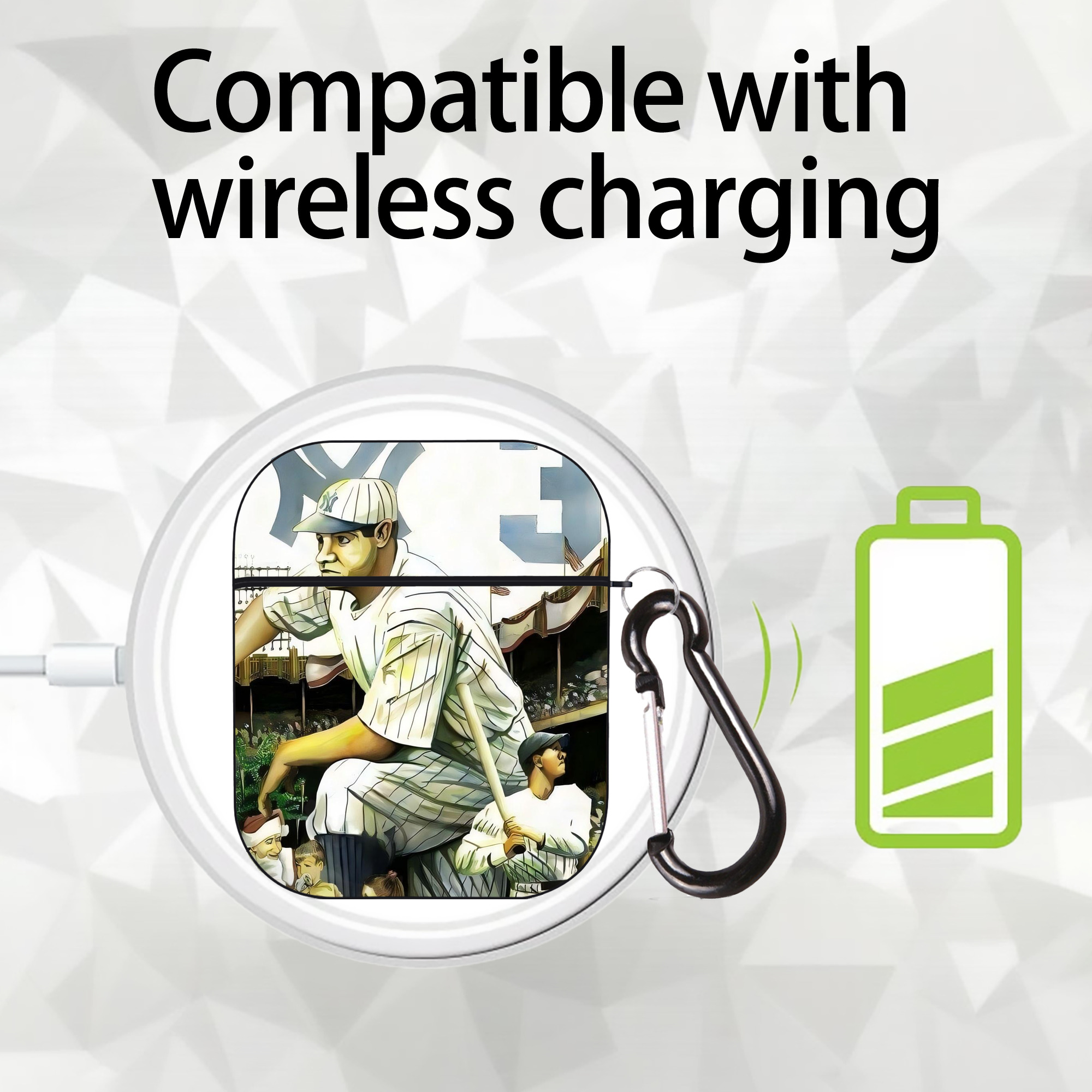 Babe Ruth 33 AirPods 2 Case Hard Shell Black, Flexible PC Material, Precise Cutouts, Full Protection, Anti-Fingerprint, Washable, Includes Keychain – Durable & Slim Design