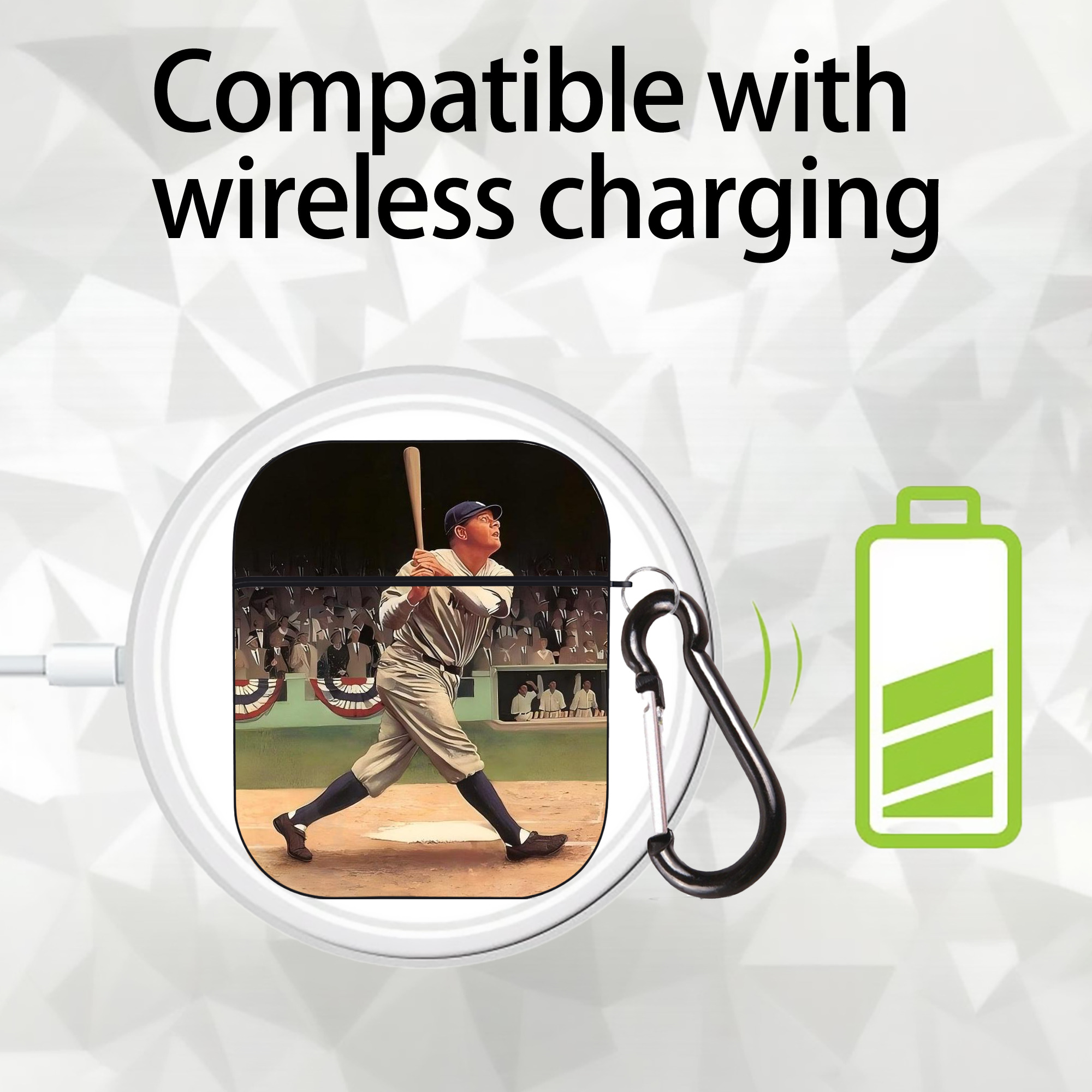 Babe Ruth 35 AirPods 2 Case Hard Shell Black, Flexible PC Material, Precise Cutouts, Full Protection, Anti-Fingerprint, Washable, Includes Keychain – Durable & Slim Design