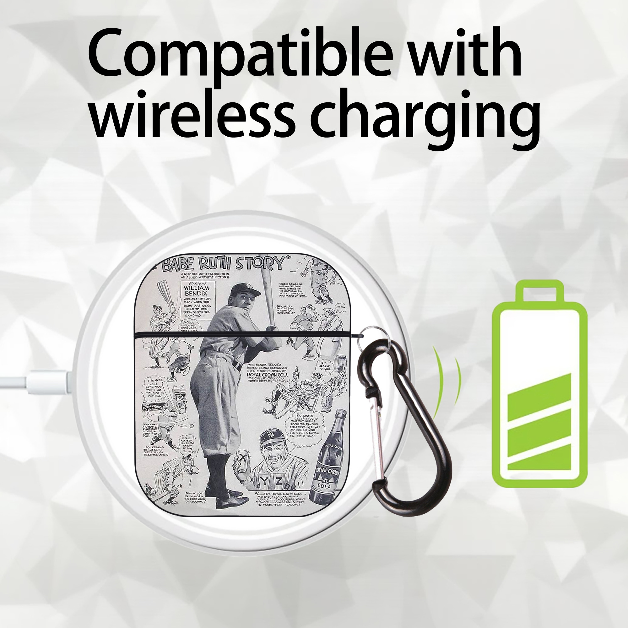 Babe Ruth 36 AirPods 2 Case Hard Shell Black, Flexible PC Material, Precise Cutouts, Full Protection, Anti-Fingerprint, Washable, Includes Keychain – Durable & Slim Design