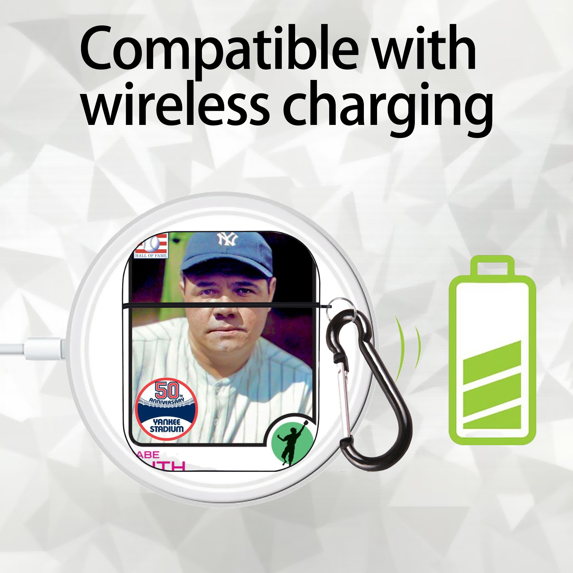 Babe Ruth 40 AirPods 2 Case Hard Shell Black, Flexible PC Material, Precise Cutouts, Full Protection, Anti-Fingerprint, Washable, Includes Keychain – Durable & Slim Design