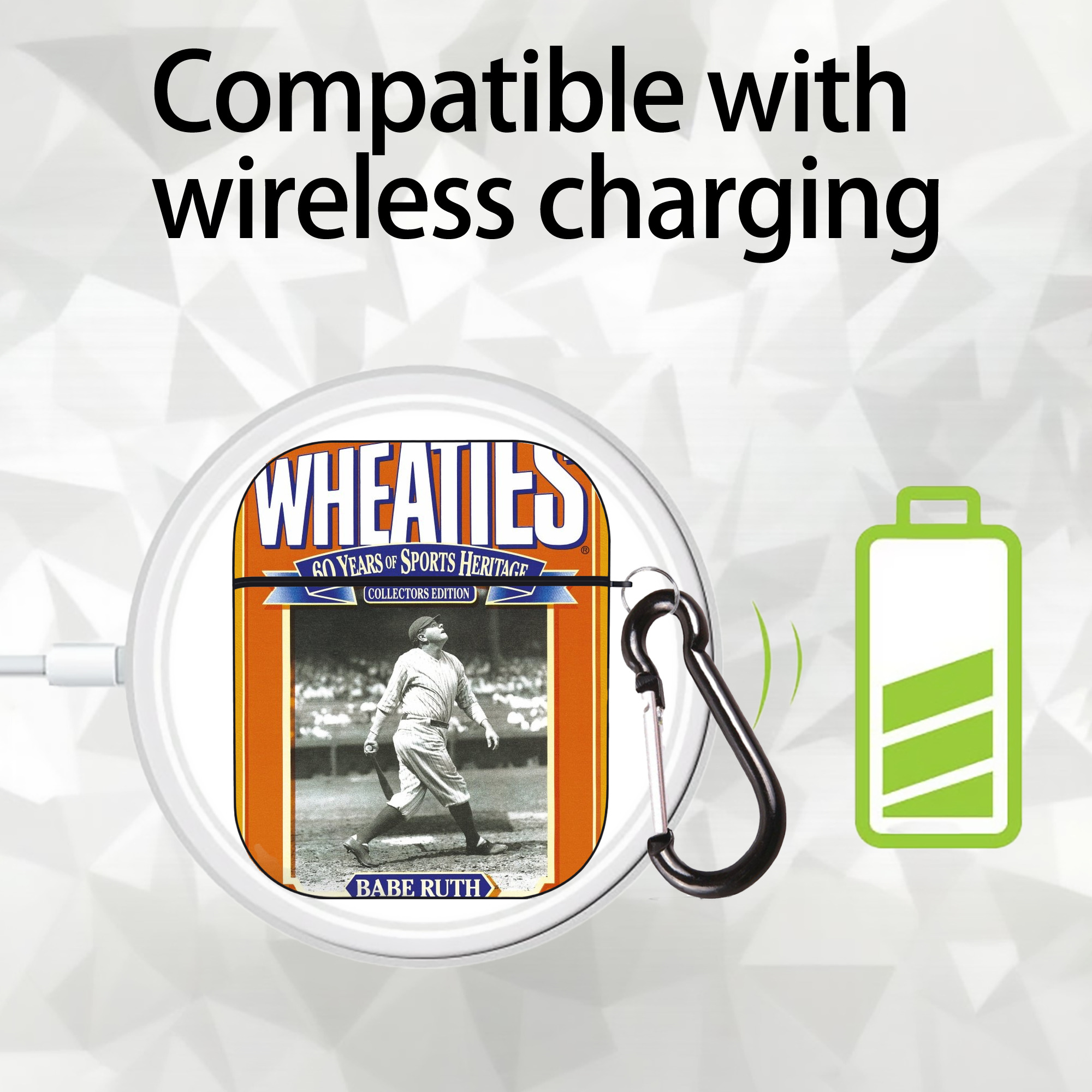 Babe Ruth 41 AirPods 2 Case Hard Shell Black, Flexible PC Material, Precise Cutouts, Full Protection, Anti-Fingerprint, Washable, Includes Keychain – Durable & Slim Design