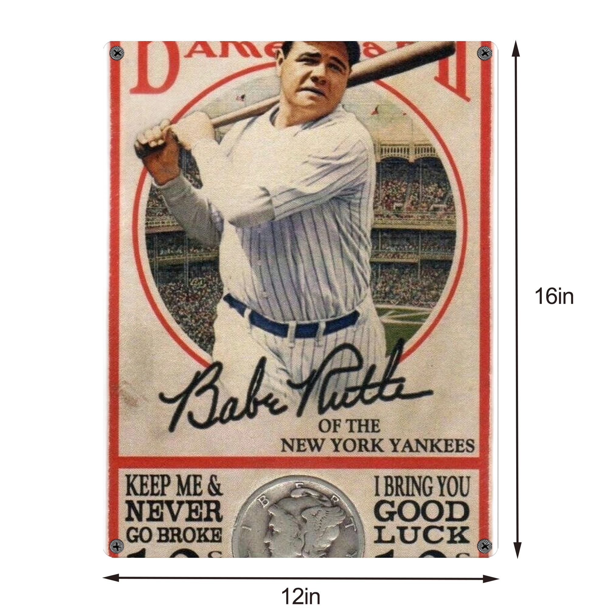 Babe Ruth 15 Vintage Metal Tin Sign 12x16inch – Retro Wall Art Decor For Home, Bar, Kitchen, Bedroom, Office – Durable Iron Sheet Poster, Easy To Hang, Full-Color Printing