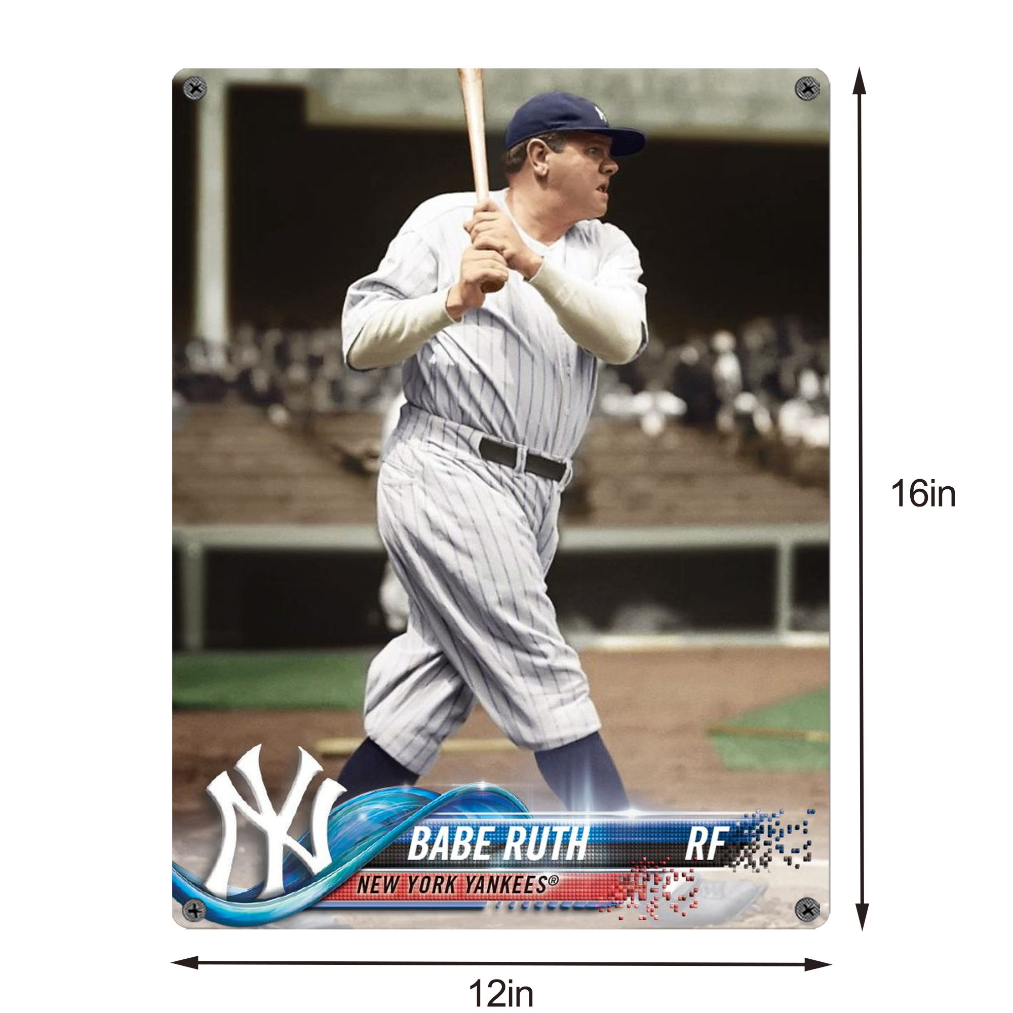 Babe Ruth 16 Vintage Metal Tin Sign 12x16inch – Retro Wall Art Decor For Home, Bar, Kitchen, Bedroom, Office – Durable Iron Sheet Poster, Easy To Hang, Full-Color Printing
