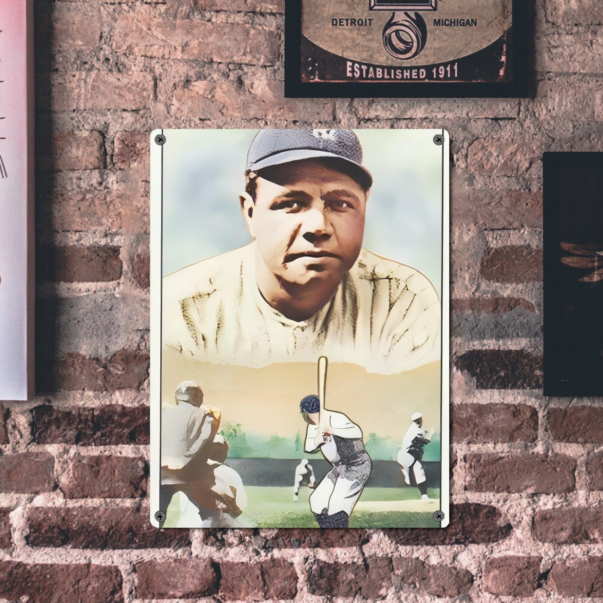 Babe Ruth 18 Vintage Metal Tin Sign 12x16inch – Retro Wall Art Decor For Home, Bar, Kitchen, Bedroom, Office – Durable Iron Sheet Poster, Easy To Hang, Full-Color Printing