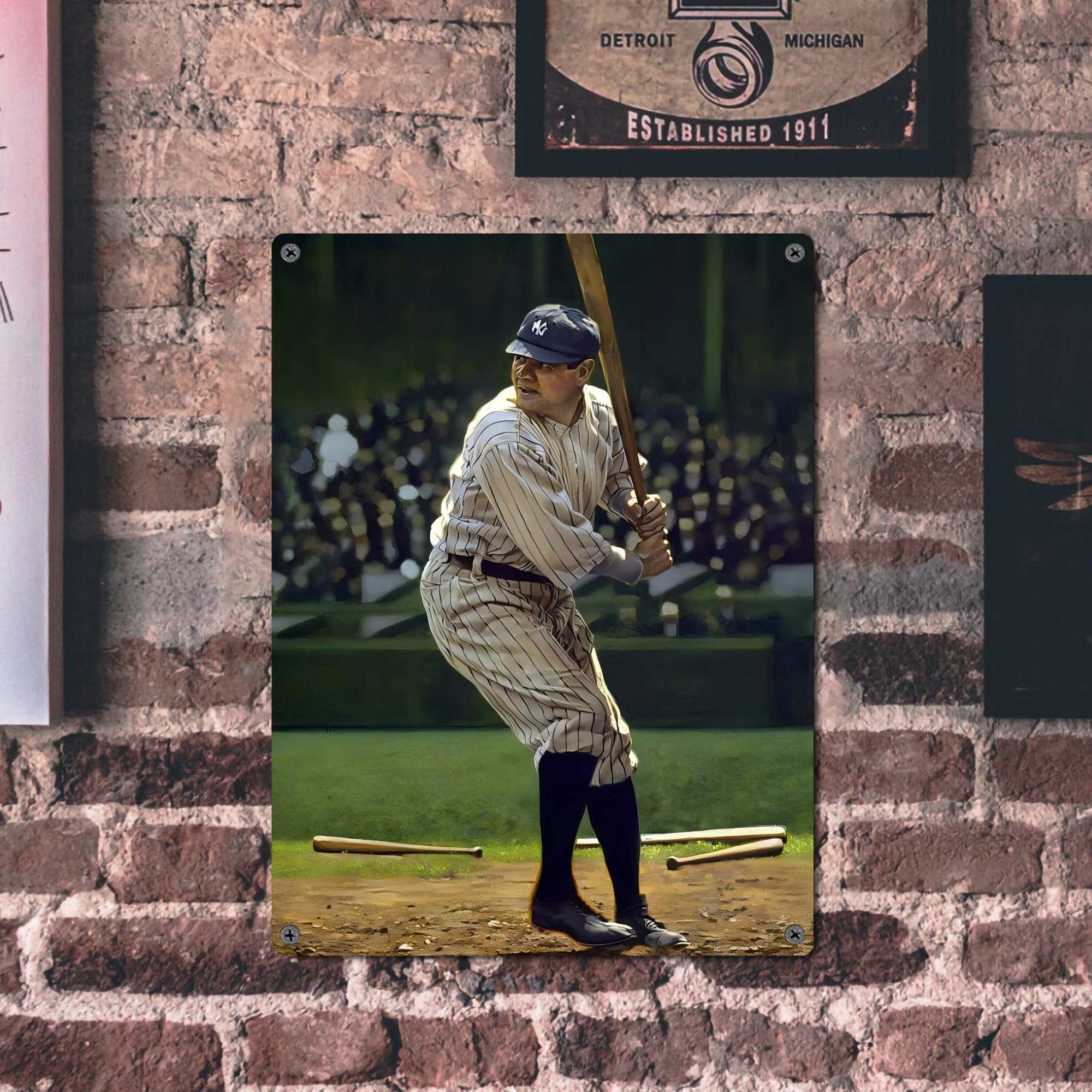Babe Ruth 19 Vintage Metal Tin Sign 12x16inch – Retro Wall Art Decor For Home, Bar, Kitchen, Bedroom, Office – Durable Iron Sheet Poster, Easy To Hang, Full-Color Printing