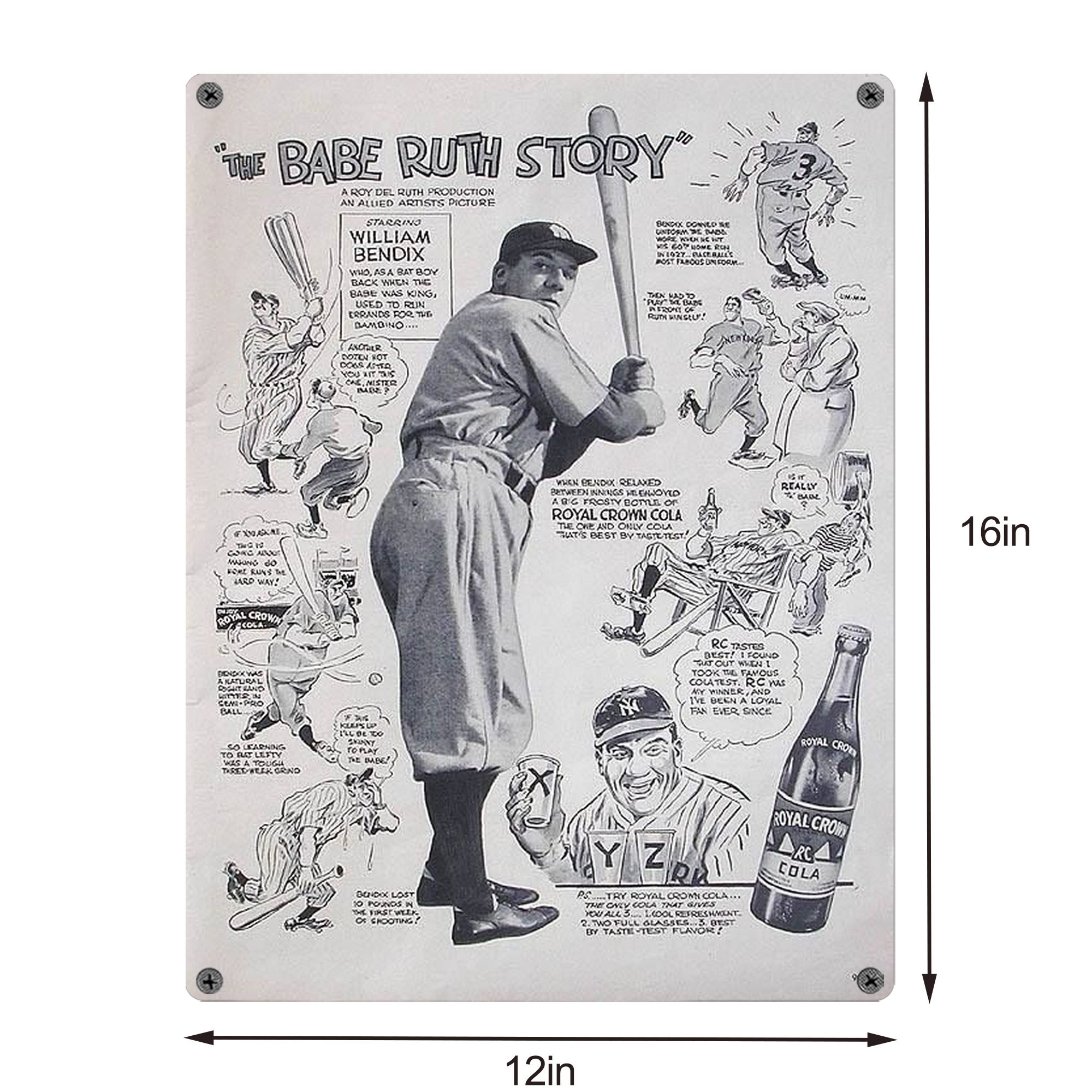 Babe Ruth 36 Vintage Metal Tin Sign 12x16inch – Retro Wall Art Decor For Home, Bar, Kitchen, Bedroom, Office – Durable Iron Sheet Poster, Easy To Hang, Full-Color Printing