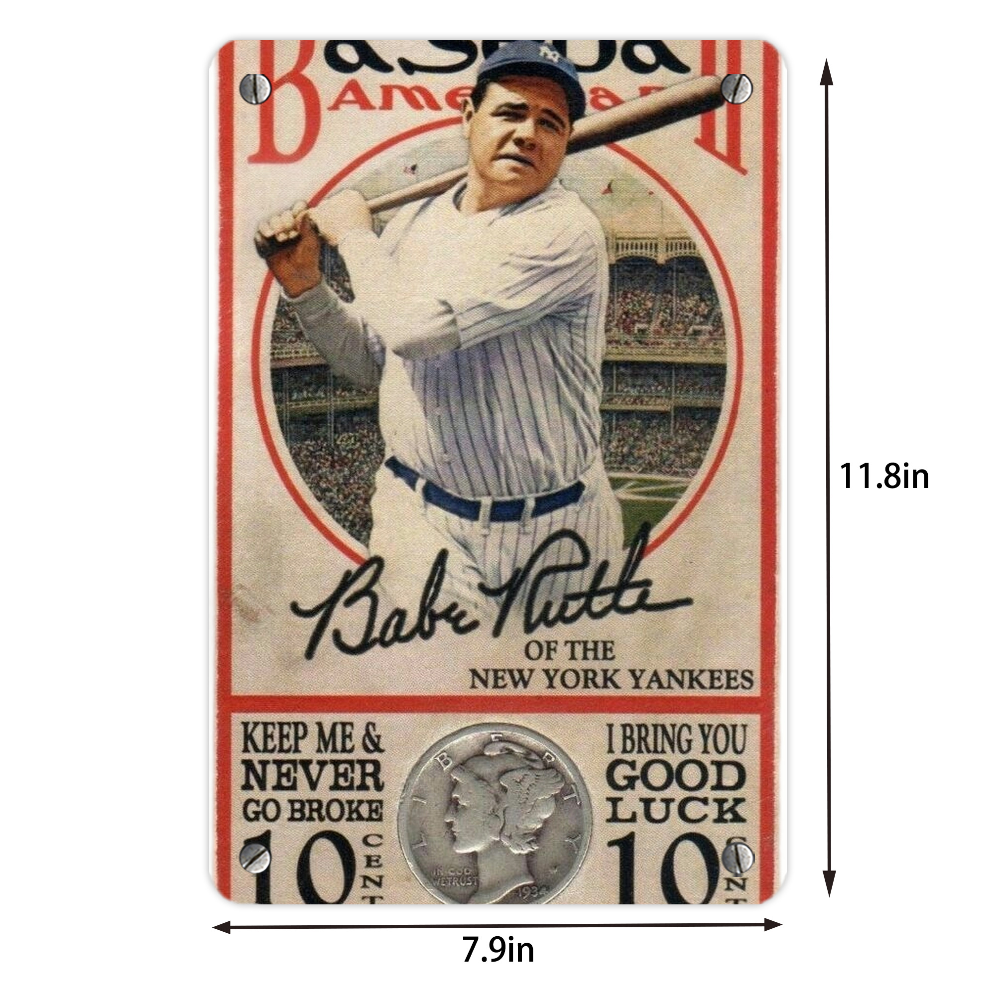 Babe Ruth 15 Metal Tin Sign 8x12inch - High-Quality Full-Print Decorative Wall Art, Durable Rust-Resistant Metal Plaque For Living Room, Bedroom, Kitchen, Office, Bar Décor