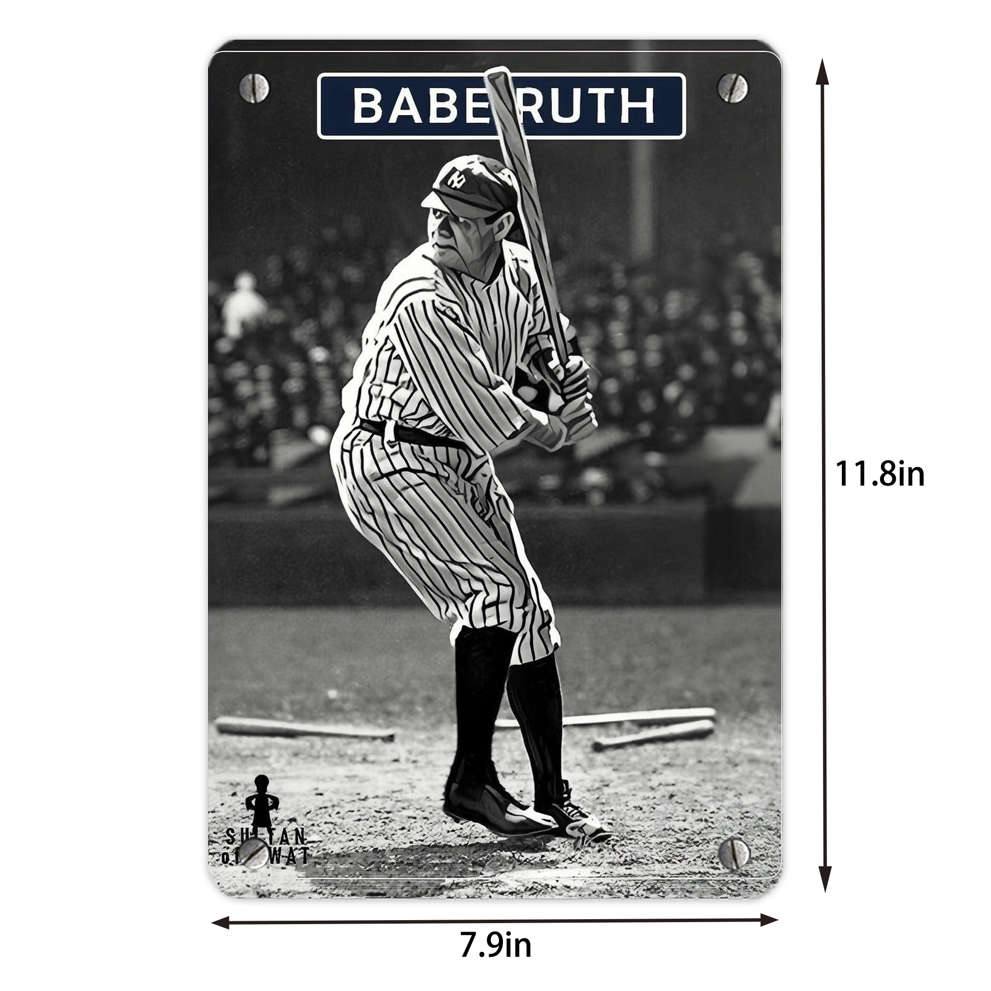 Babe Ruth 17 Metal Tin Sign 8x12inch - High-Quality Full-Print Decorative Wall Art, Durable Rust-Resistant Metal Plaque For Living Room, Bedroom, Kitchen, Office, Bar Décor