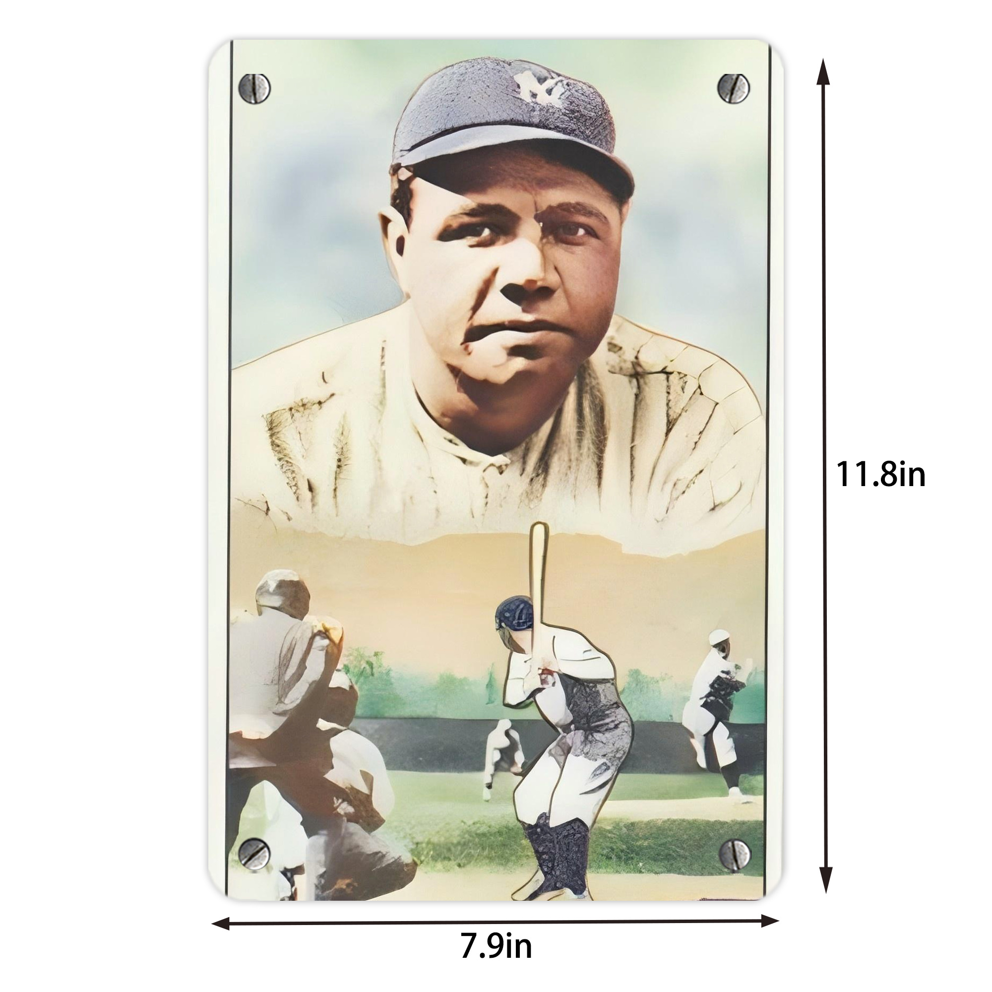 Babe Ruth 18 Metal Tin Sign 8x12inch - High-Quality Full-Print Decorative Wall Art, Durable Rust-Resistant Metal Plaque For Living Room, Bedroom, Kitchen, Office, Bar Décor