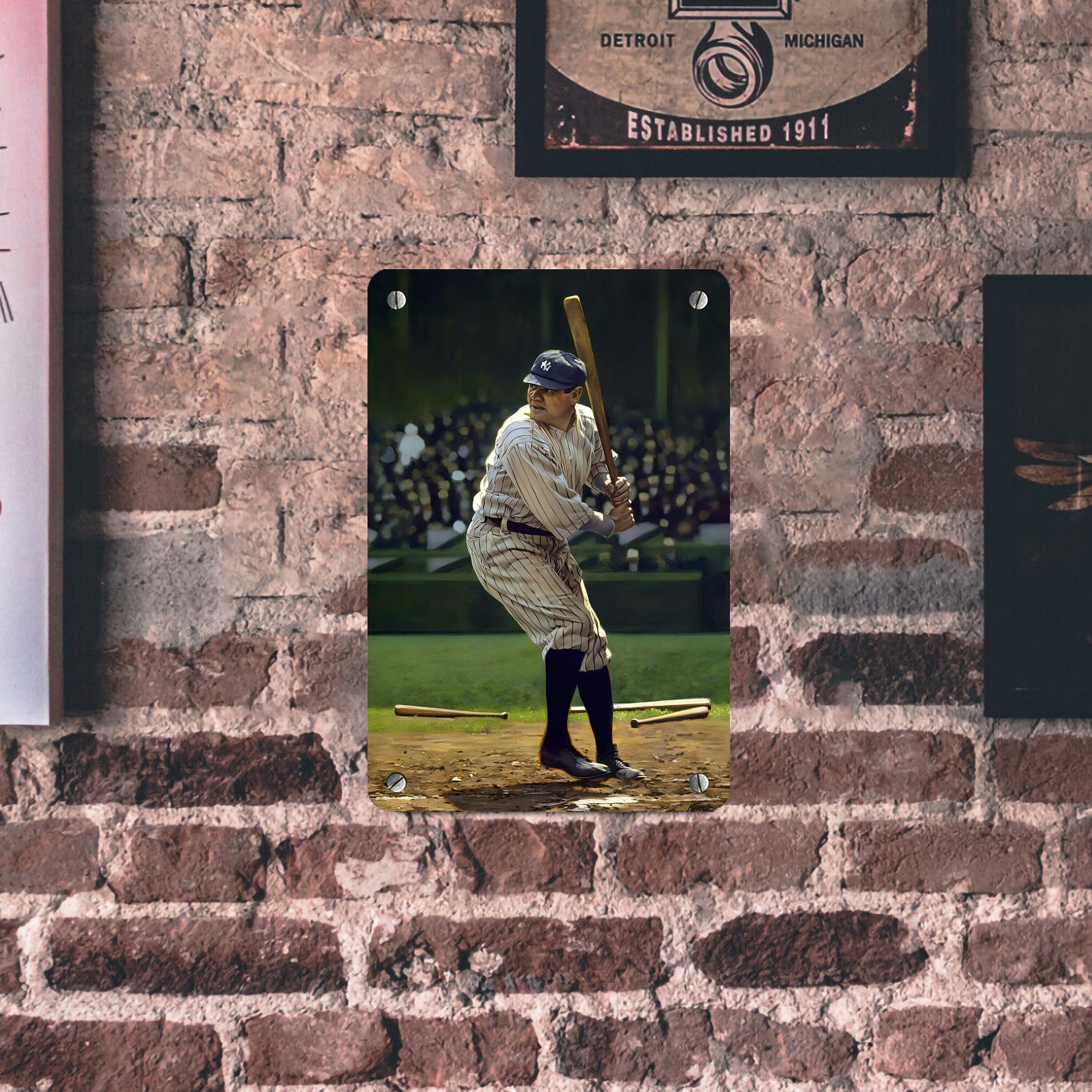 Babe Ruth 19 Metal Tin Sign 8x12inch - High-Quality Full-Print Decorative Wall Art, Durable Rust-Resistant Metal Plaque For Living Room, Bedroom, Kitchen, Office, Bar Décor