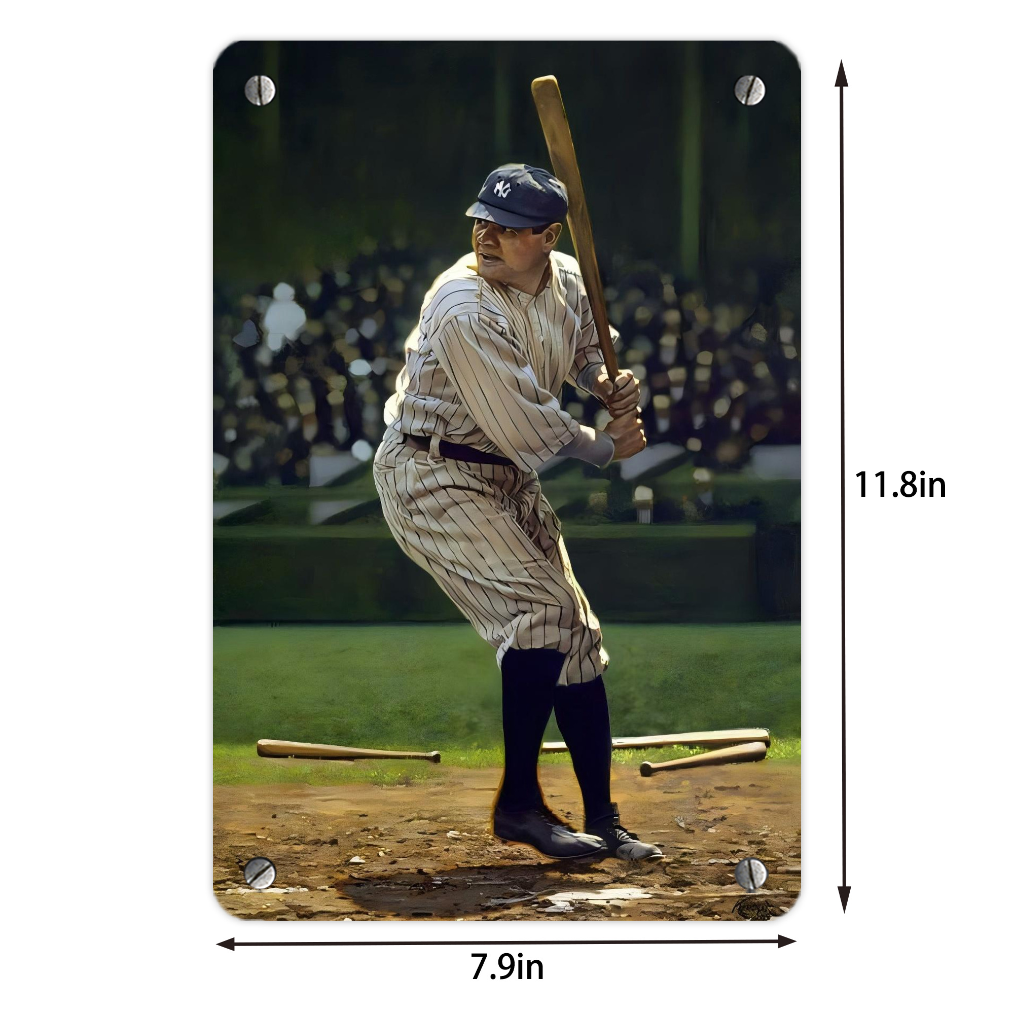 Babe Ruth 19 Metal Tin Sign 8x12inch - High-Quality Full-Print Decorative Wall Art, Durable Rust-Resistant Metal Plaque For Living Room, Bedroom, Kitchen, Office, Bar Décor