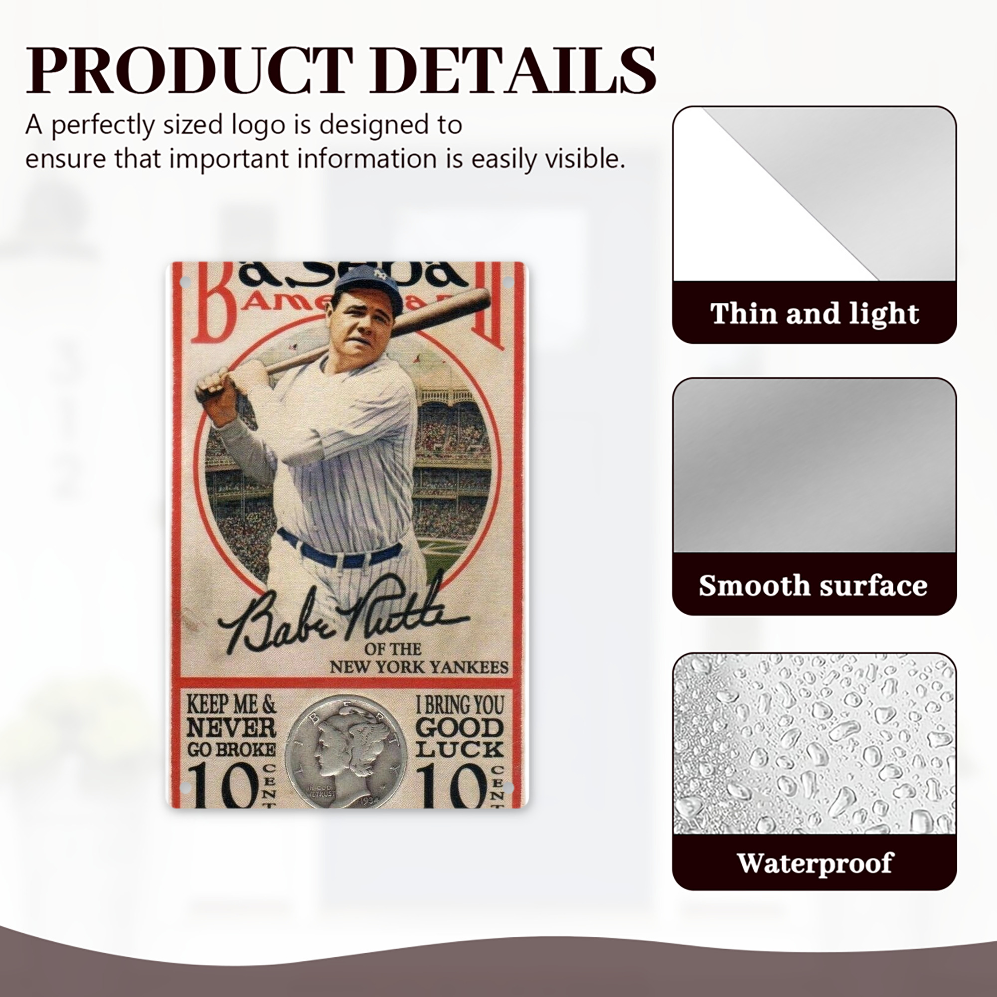 Babe Ruth 15 8x12inch Vertical Aluminum Sign - Durable Fade-Resistant Indoor/Outdoor Safety & Information Plaque For Office, Hotel, Restaurant, Bar, Public Spaces