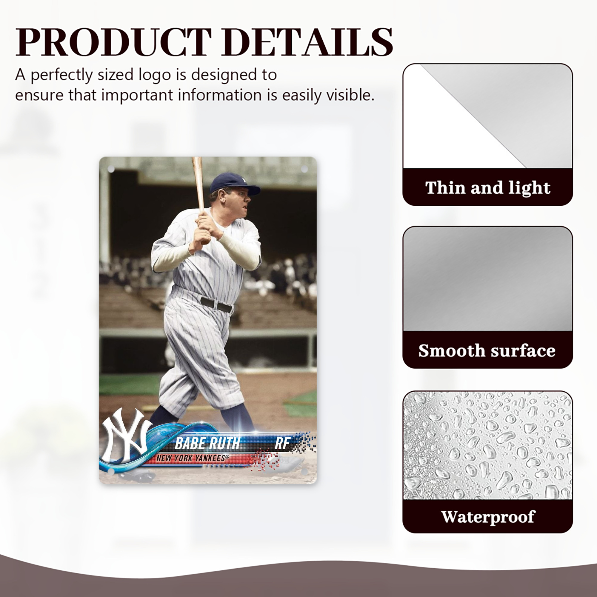 Babe Ruth 16 8x12inch Vertical Aluminum Sign - Durable Fade-Resistant Indoor/Outdoor Safety & Information Plaque For Office, Hotel, Restaurant, Bar, Public Spaces