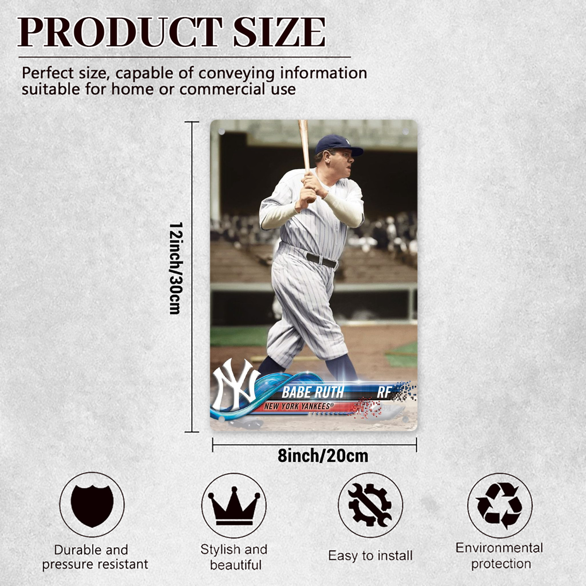 Babe Ruth 16 8x12inch Vertical Aluminum Sign - Durable Fade-Resistant Indoor/Outdoor Safety & Information Plaque For Office, Hotel, Restaurant, Bar, Public Spaces