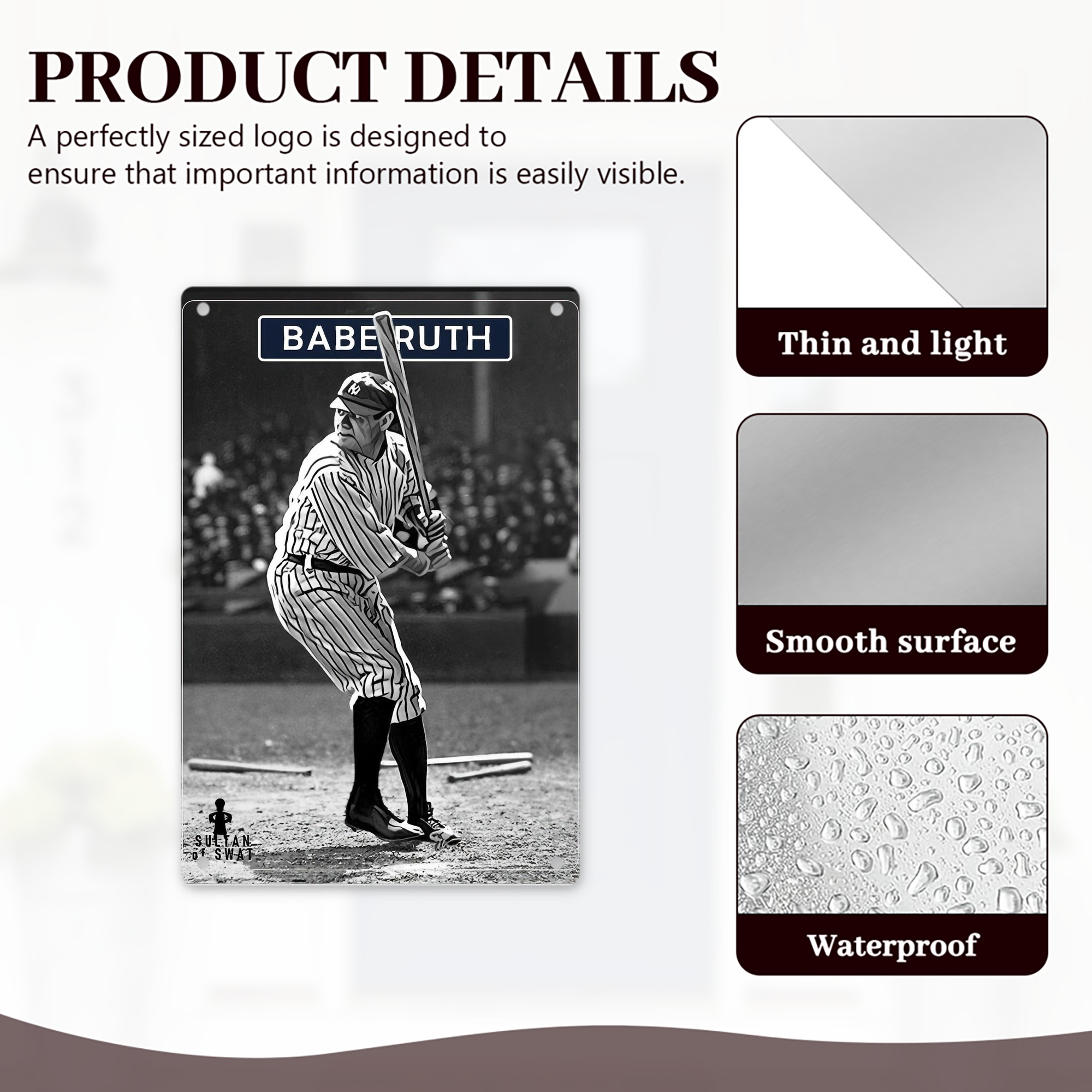 Babe Ruth 17 8x12inch Vertical Aluminum Sign - Durable Fade-Resistant Indoor/Outdoor Safety & Information Plaque For Office, Hotel, Restaurant, Bar, Public Spaces
