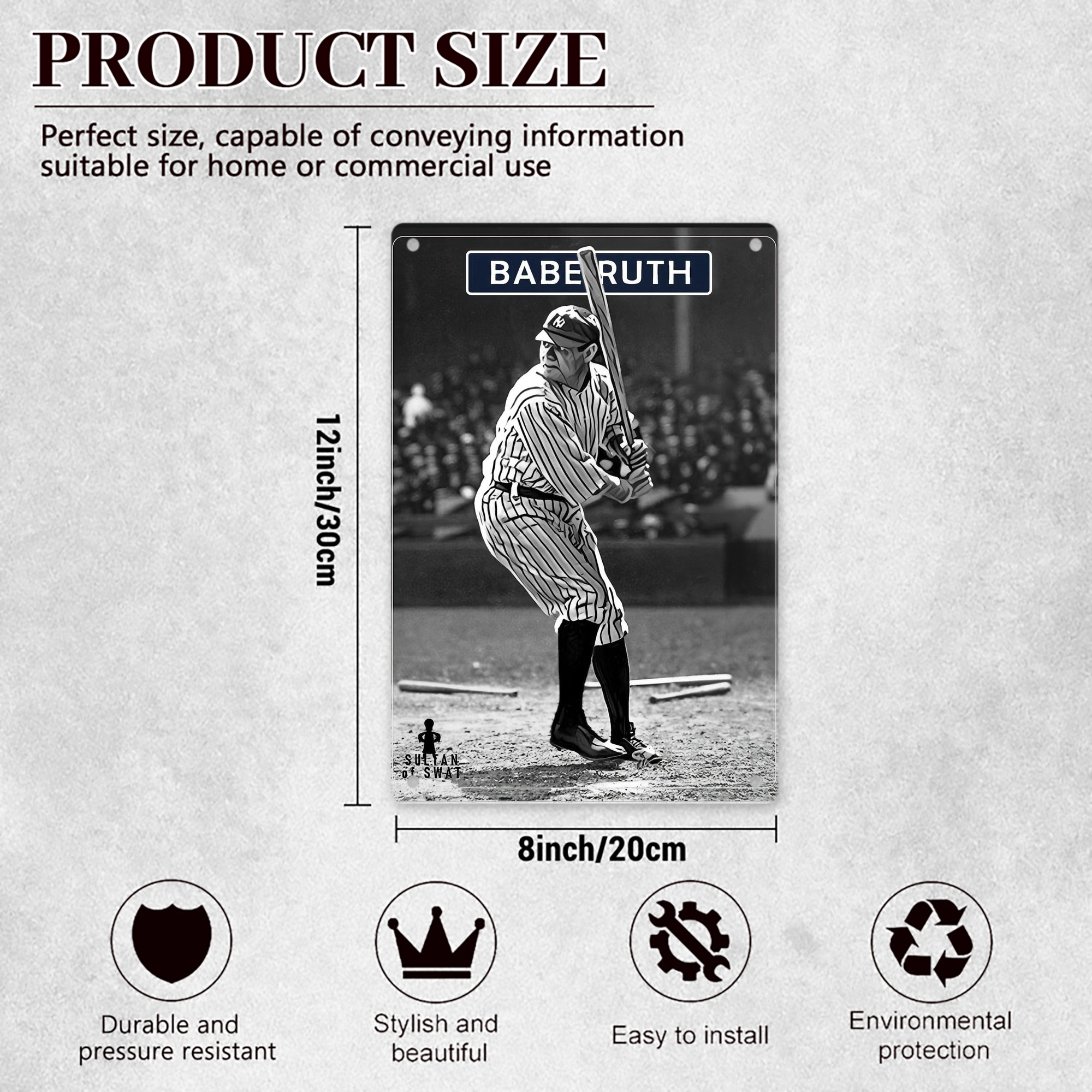 Babe Ruth 17 8x12inch Vertical Aluminum Sign - Durable Fade-Resistant Indoor/Outdoor Safety & Information Plaque For Office, Hotel, Restaurant, Bar, Public Spaces